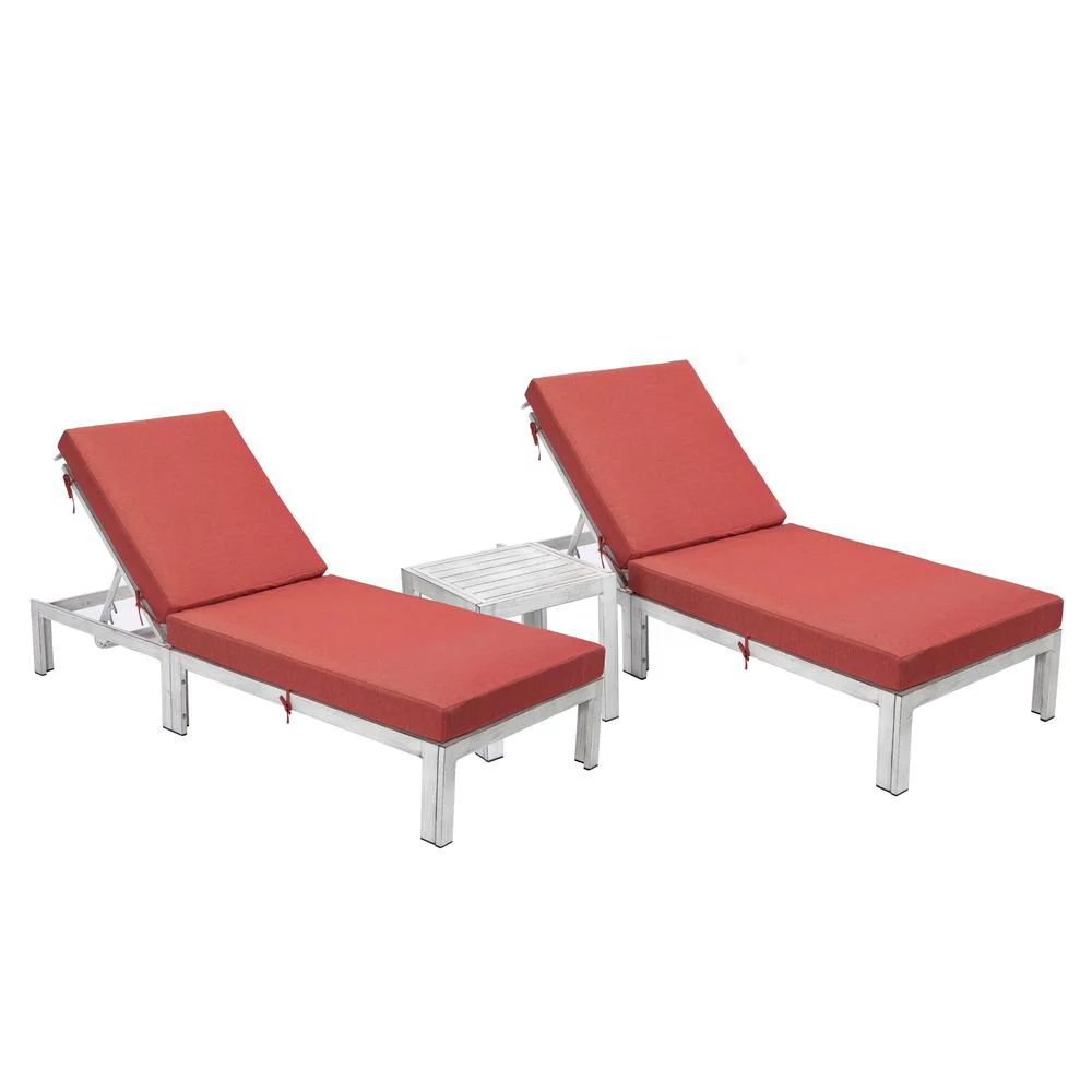 LeisureMod Chelsea Modern Outdoor Weathered Grey Chaise Lounge Chair Set of 2 With Side Table & Cushions - Image 20