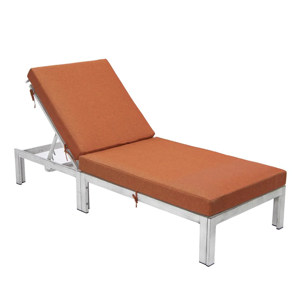 LeisureMod Chelsea Modern Outdoor Weathered Grey Chaise Lounge Chair With Cushions - Image 9