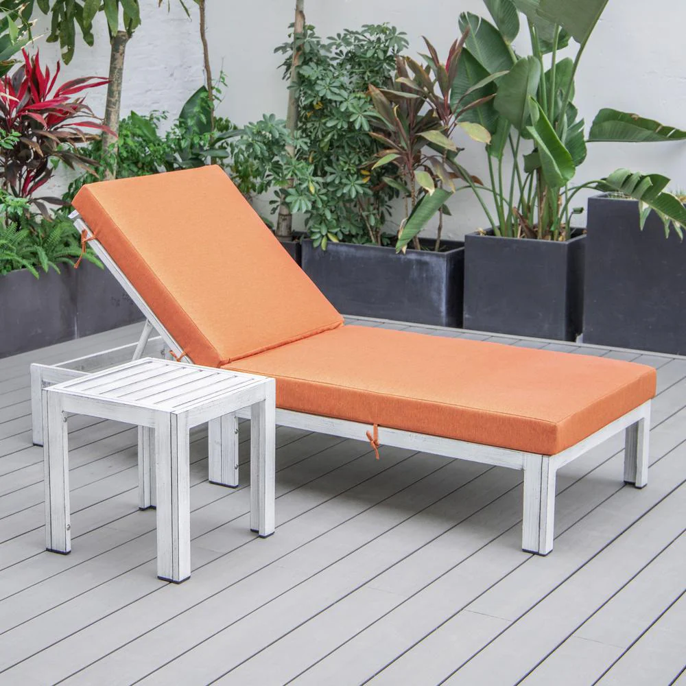 LeisureMod Chelsea Modern Outdoor Weathered Grey Chaise Lounge Chair With Side Table & Cushions - Image 14