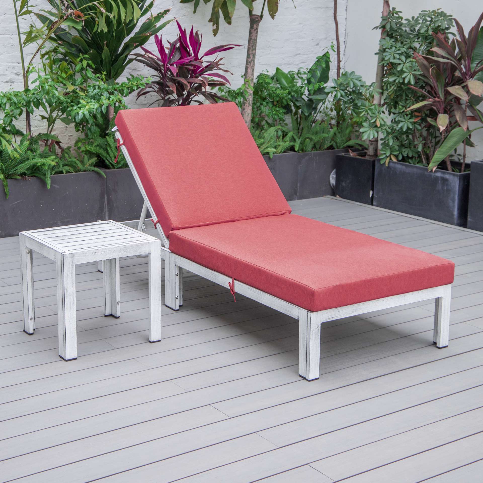 LeisureMod Chelsea Modern Outdoor Weathered Grey Chaise Lounge Chair With Side Table & Cushions - Image 17