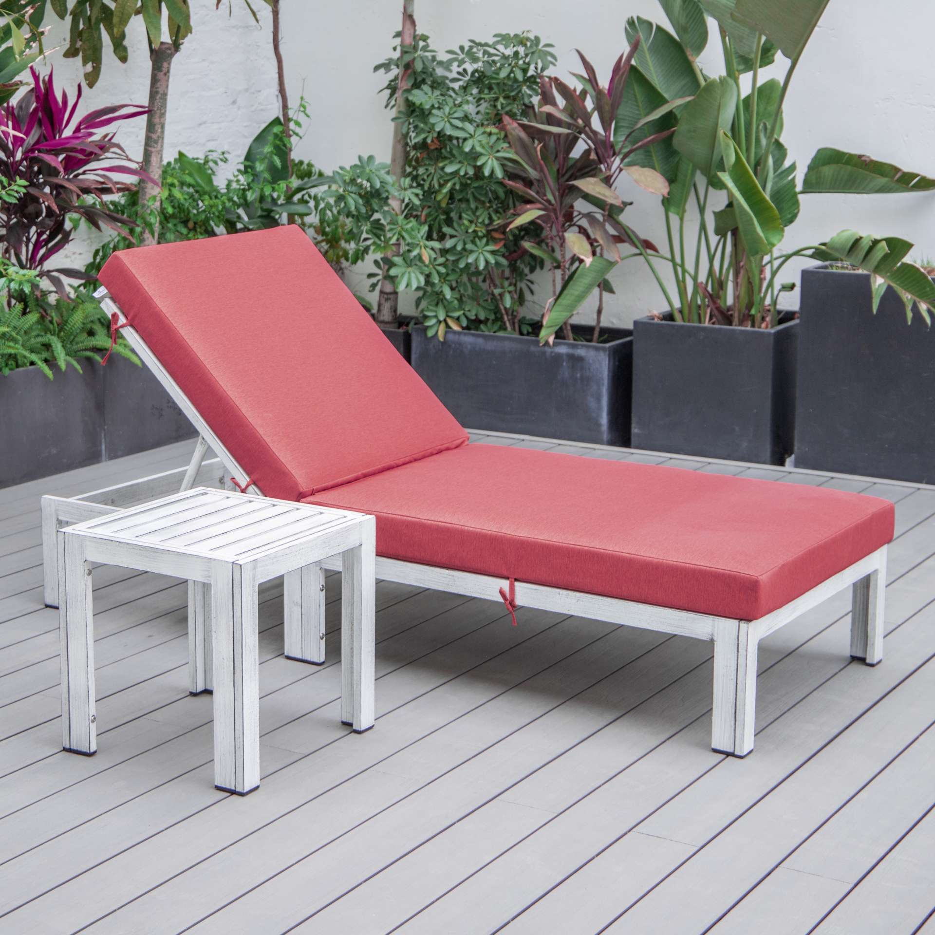LeisureMod Chelsea Modern Outdoor Weathered Grey Chaise Lounge Chair With Side Table & Cushions - Image 18