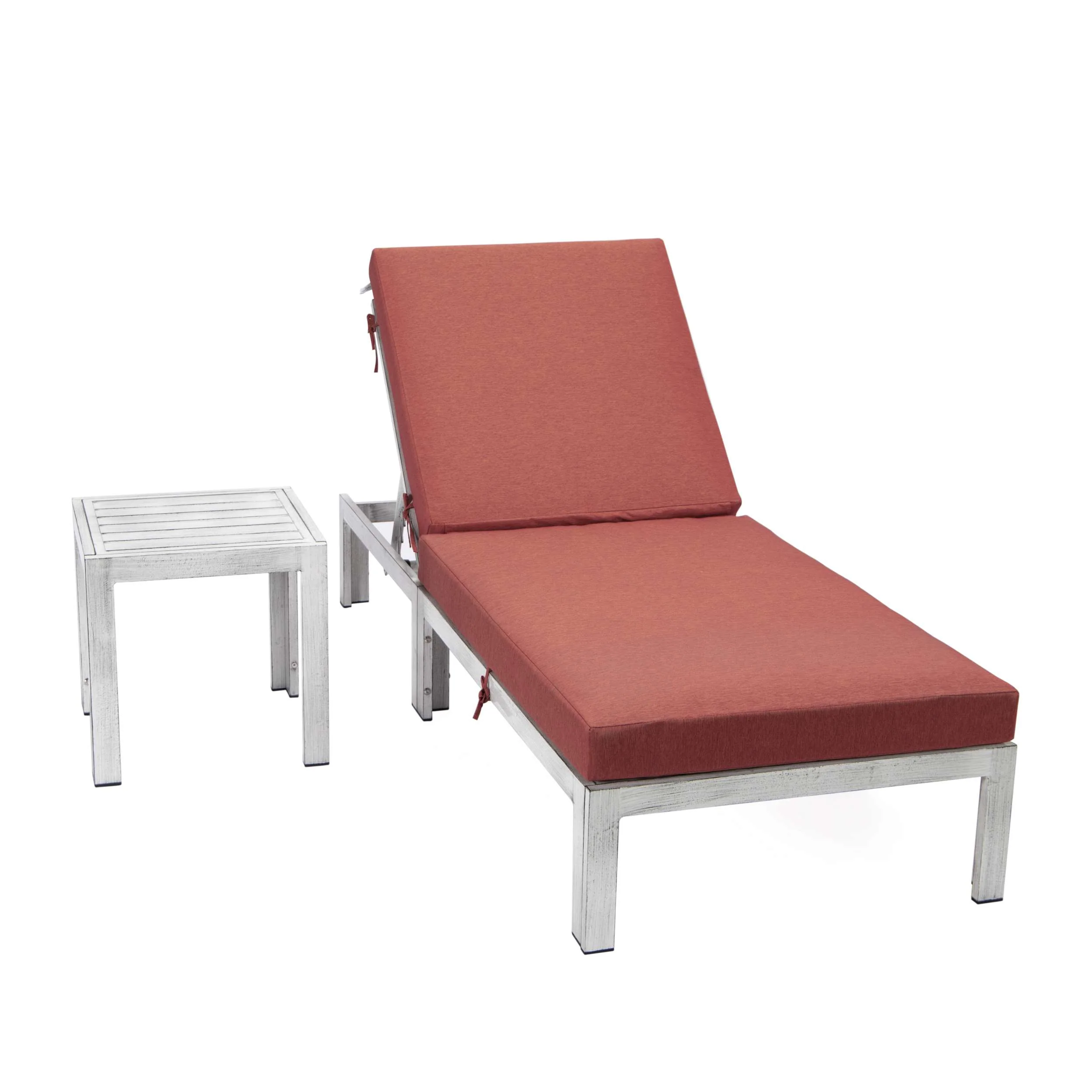 LeisureMod Chelsea Modern Outdoor Weathered Grey Chaise Lounge Chair With Side Table & Cushions - Image 25
