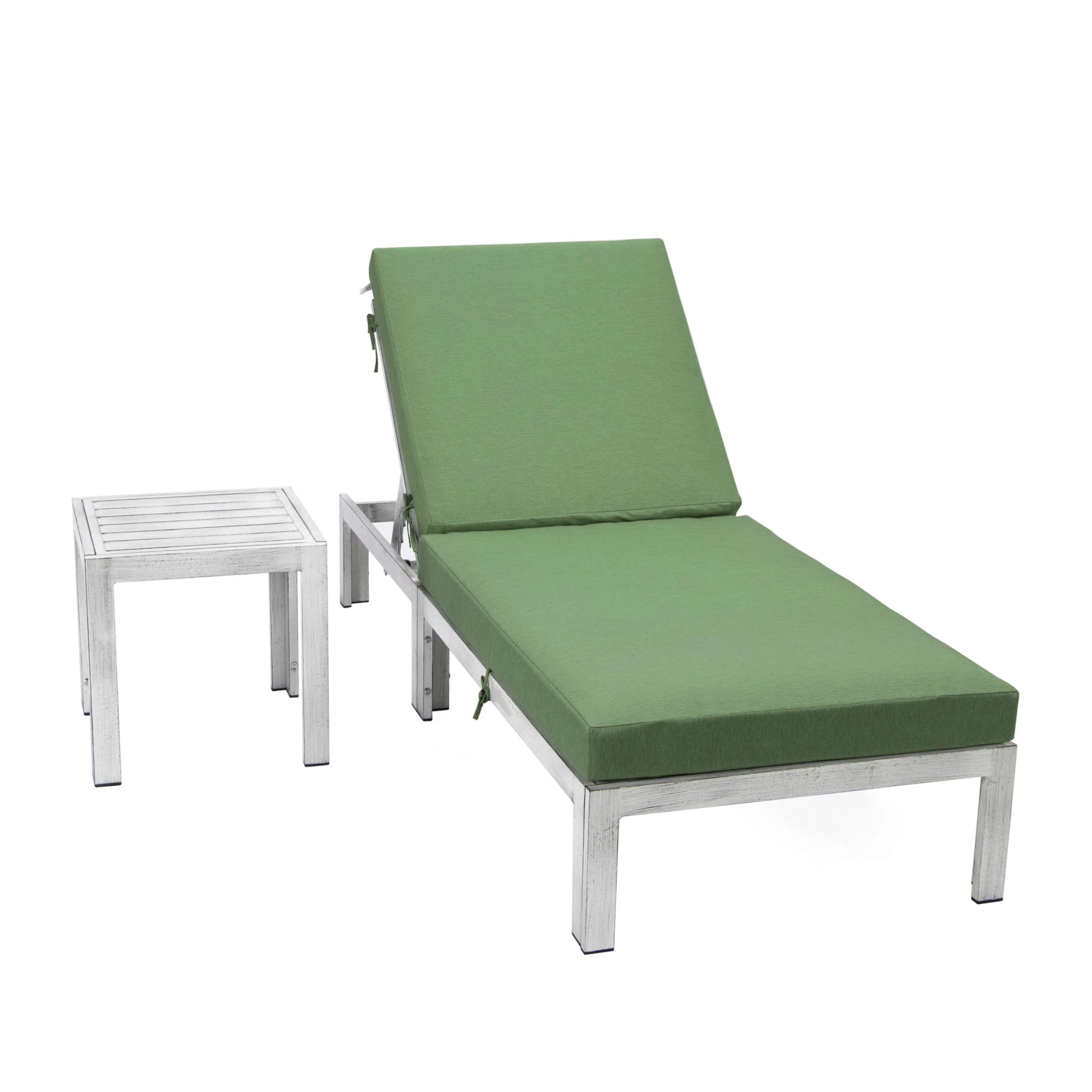 LeisureMod Chelsea Modern Outdoor Weathered Grey Chaise Lounge Chair With Side Table & Cushions - Image 8