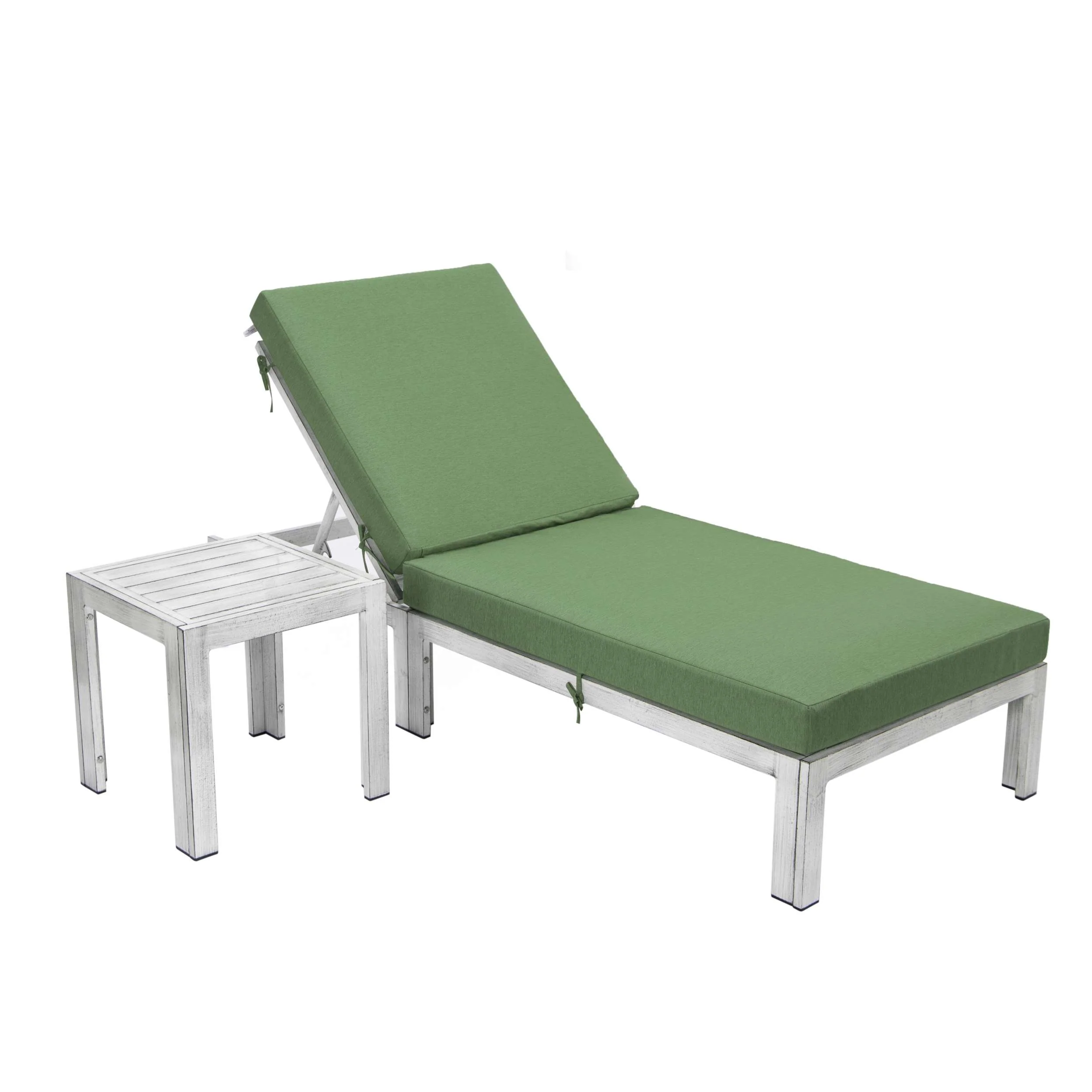 LeisureMod Chelsea Modern Outdoor Weathered Grey Chaise Lounge Chair With Side Table & Cushions - Image 9