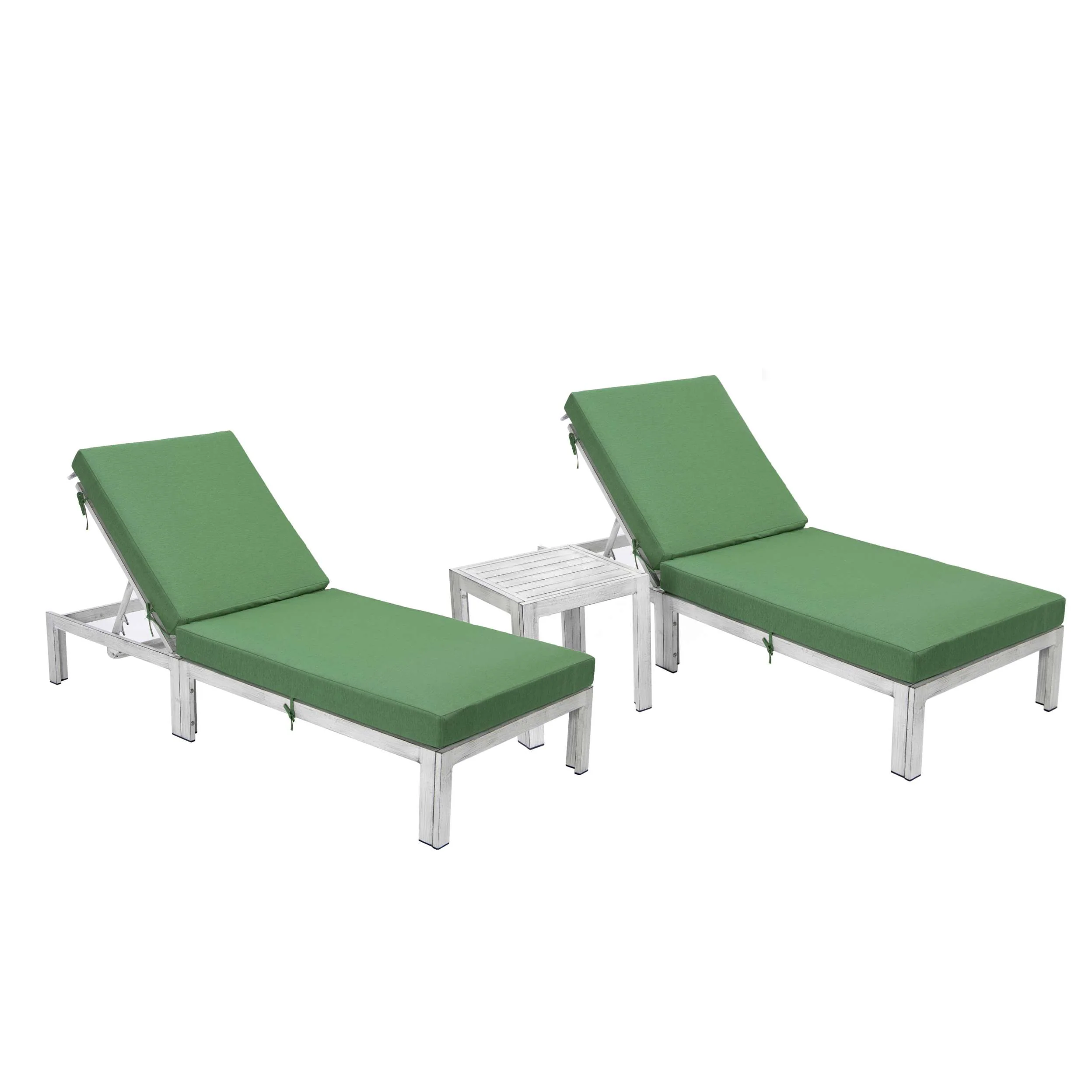 LeisureMod Chelsea Modern Outdoor White Chaise Lounge Chair Set of 2 With Side Table & Cushions - Image 2