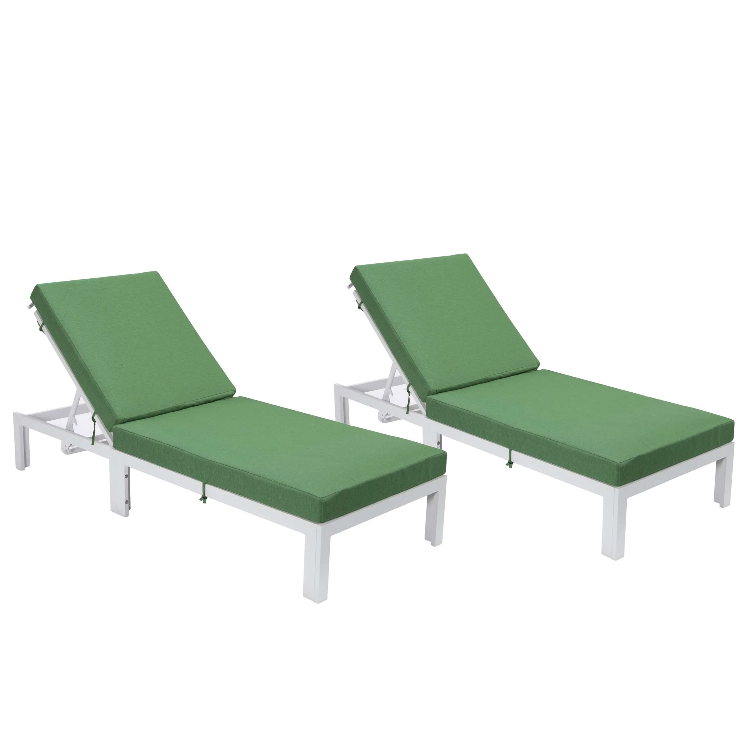LeisureMod Chelsea Modern Outdoor White Chaise Lounge Chair With Cushions Set of 2 - Image 2