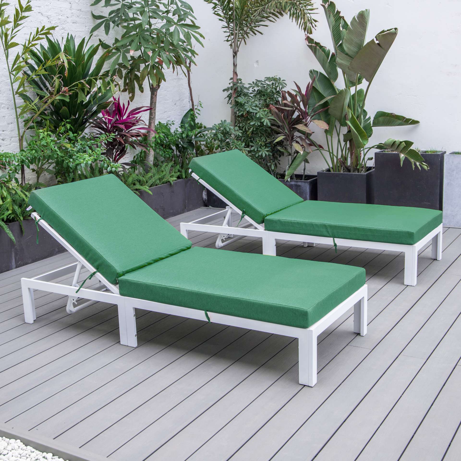 LeisureMod Chelsea Modern Outdoor White Chaise Lounge Chair With Cushions Set of 2 - Image 3