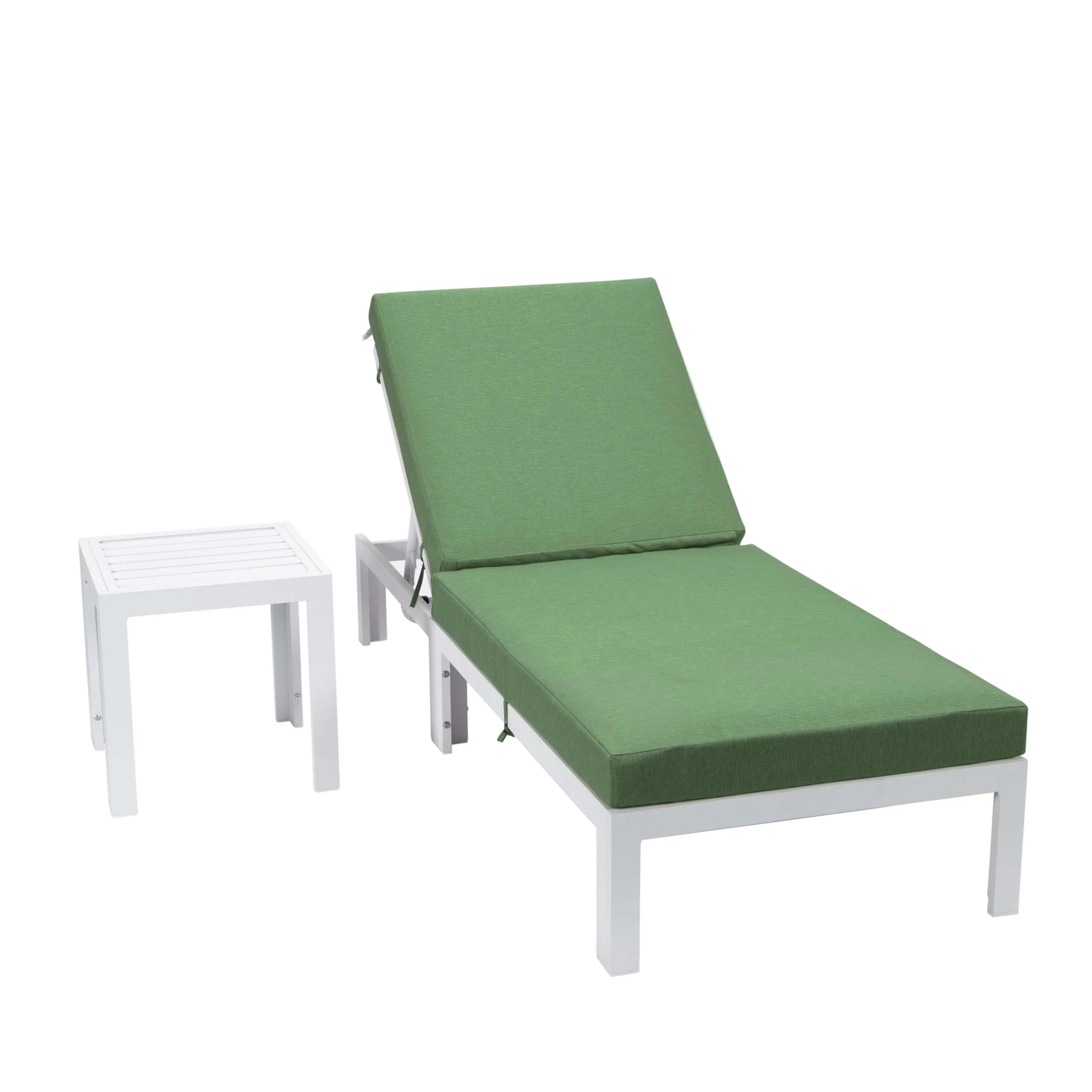 LeisureMod Chelsea Modern Outdoor White Chaise Lounge Chair With Side Table & Cushions - Image 3
