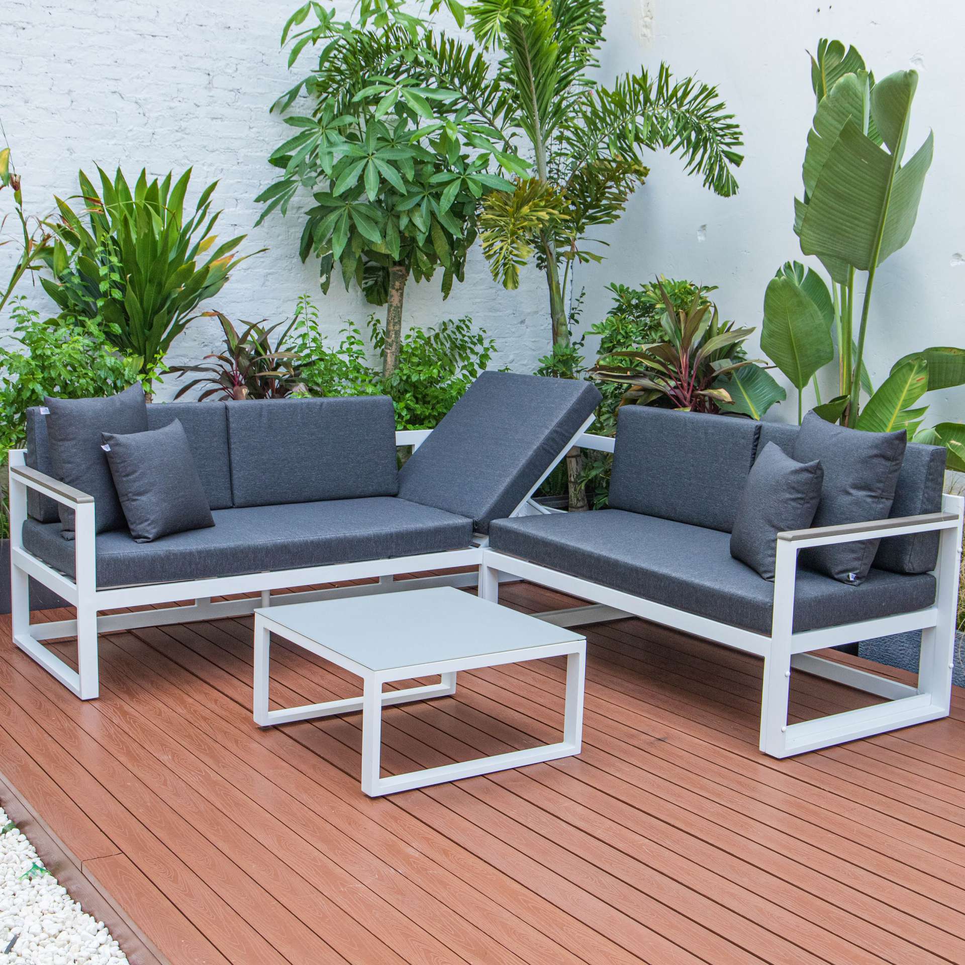 LeisureMod Chelsea White Sectional With Adjustable Headrest & Coffee Table With Cushions - Image 19
