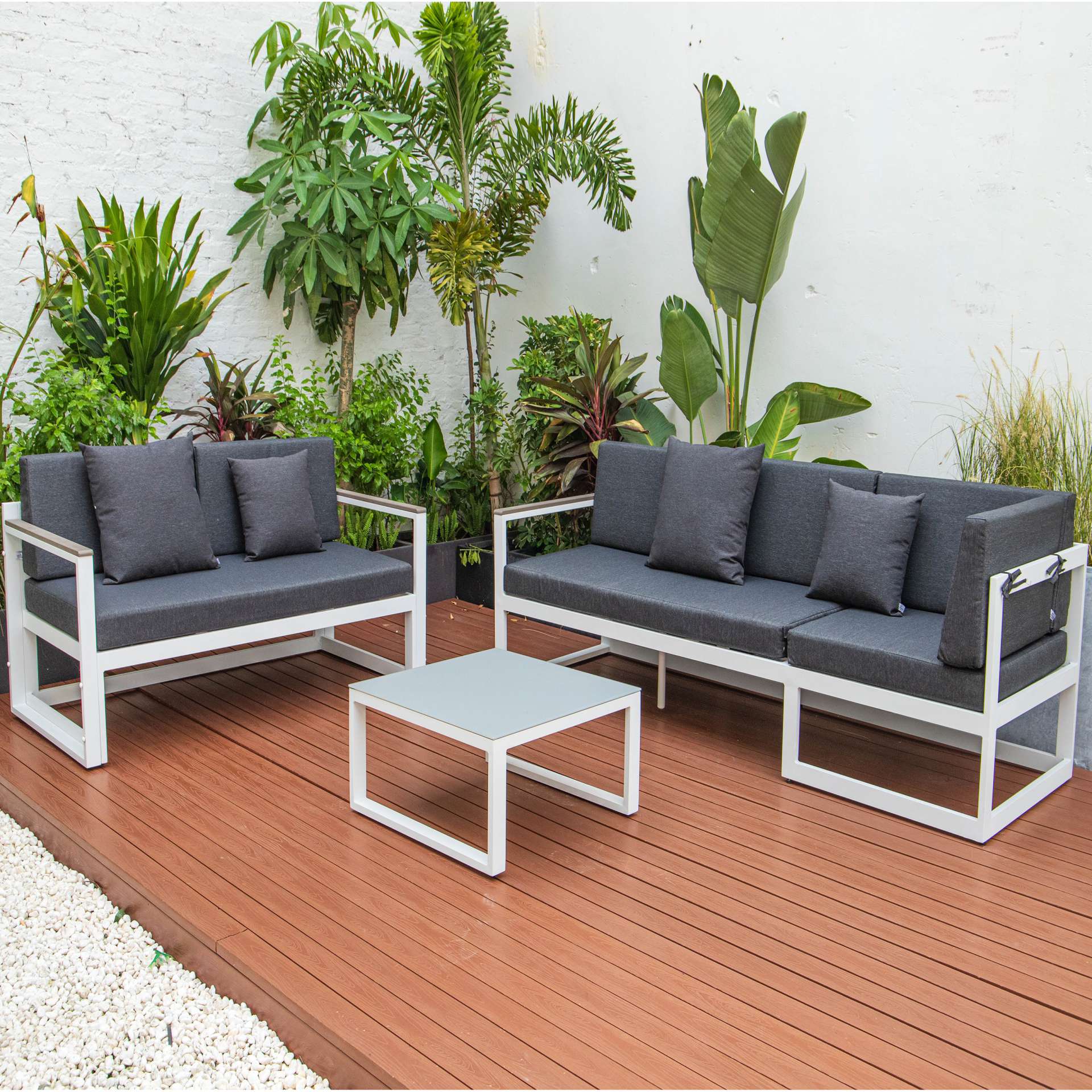 LeisureMod Chelsea White Sectional With Adjustable Headrest & Coffee Table With Cushions - Image 20