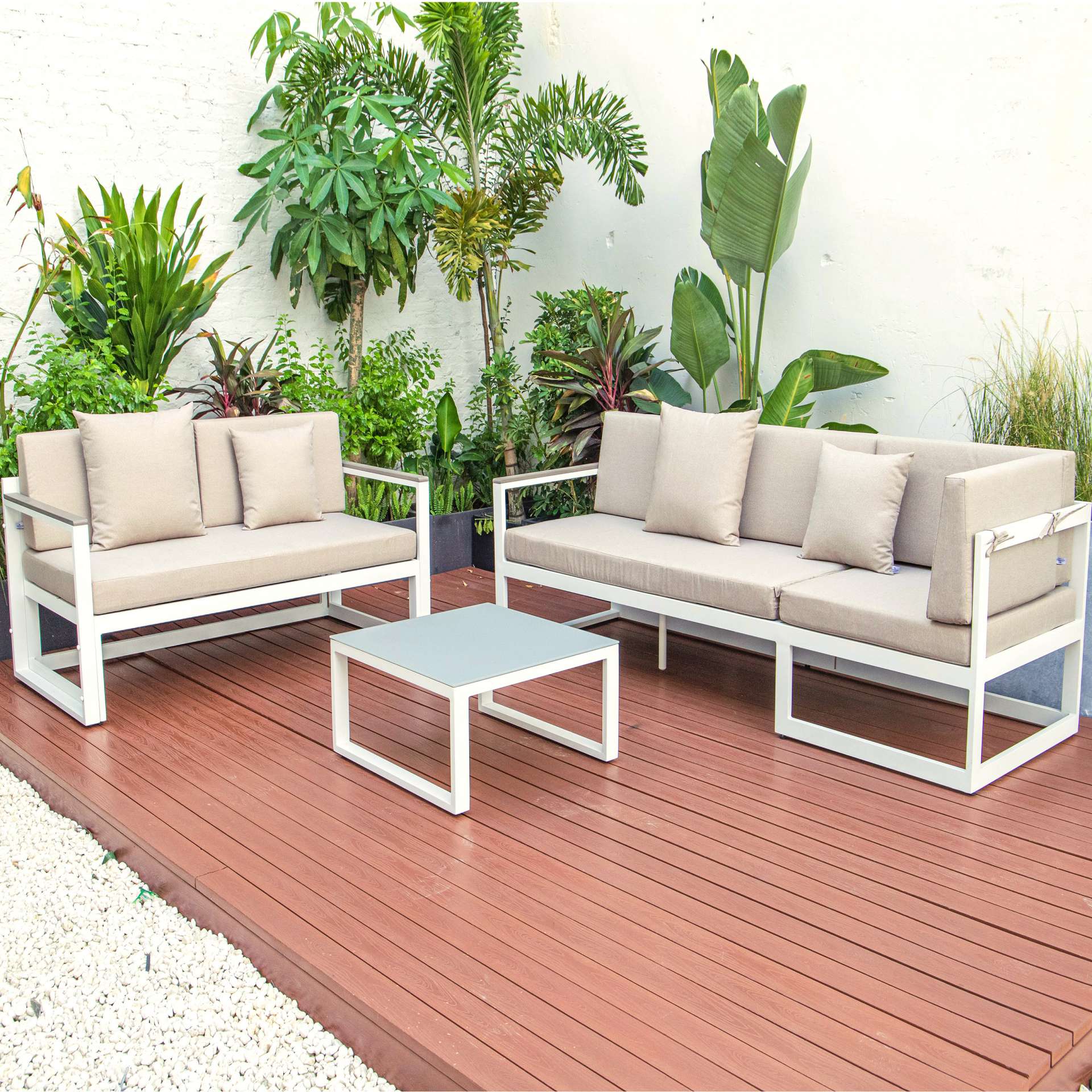 LeisureMod Chelsea White Sectional With Adjustable Headrest & Coffee Table With Cushions - Image 4