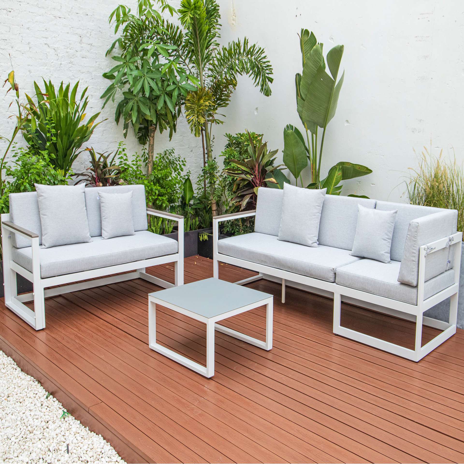 LeisureMod Chelsea White Sectional With Adjustable Headrest & Coffee Table With Cushions - Image 46
