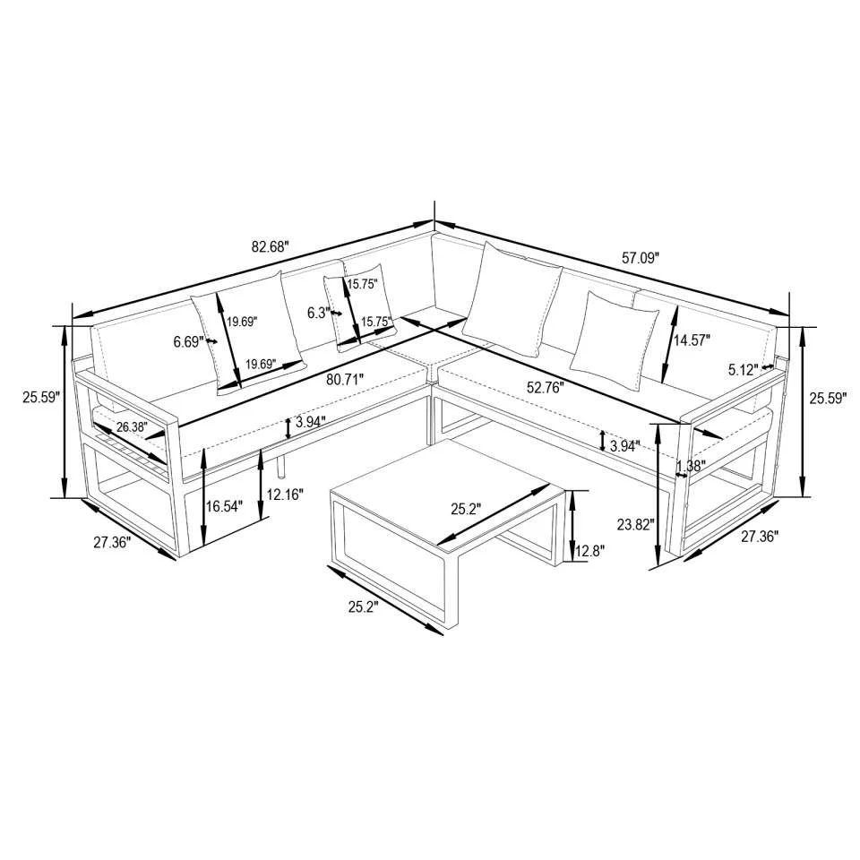 LeisureMod Chelsea White Sectional With Adjustable Headrest & Coffee Table With Cushions - Image 48