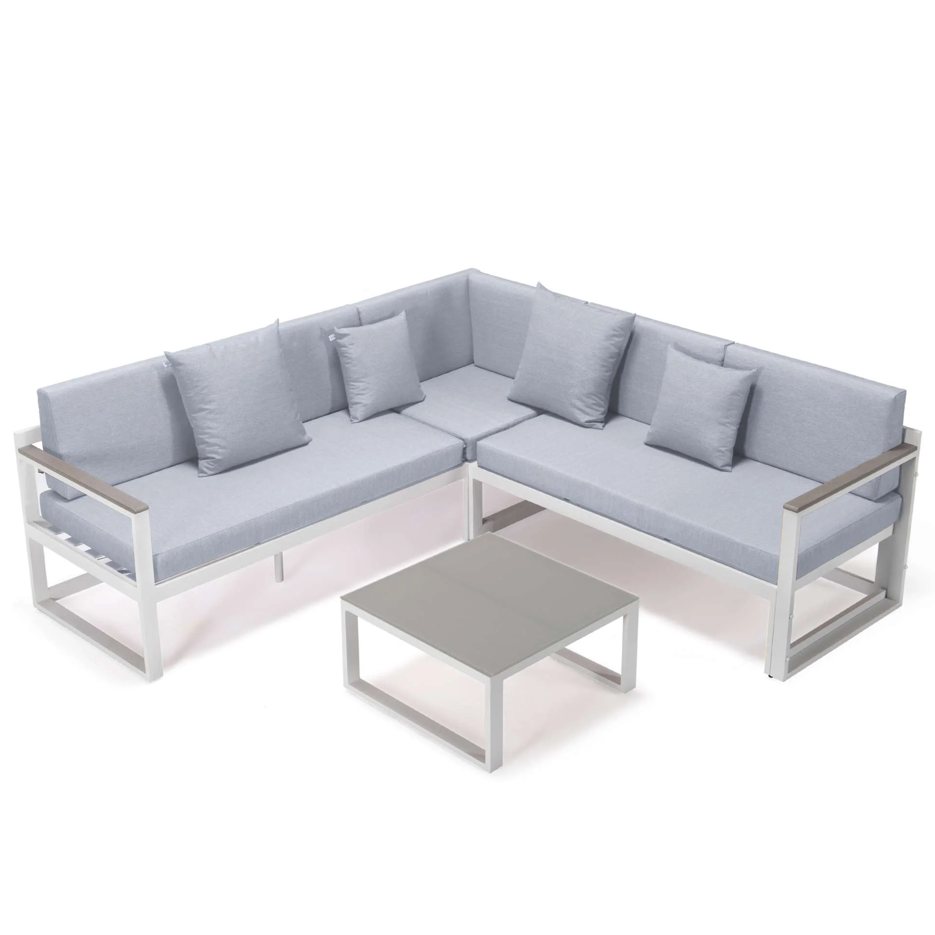 LeisureMod Chelsea White Sectional With Adjustable Headrest & Coffee Table With Cushions - Image 49