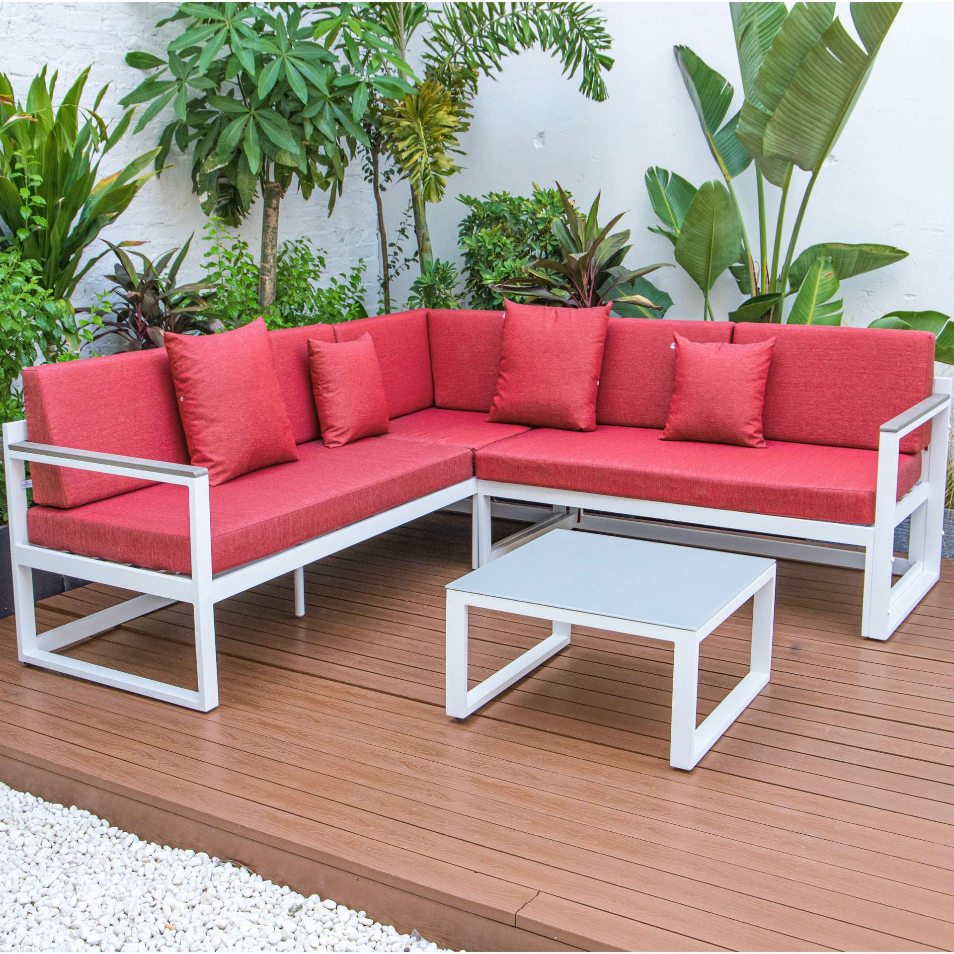 LeisureMod Chelsea White Sectional With Adjustable Headrest & Coffee Table With Cushions - Image 61