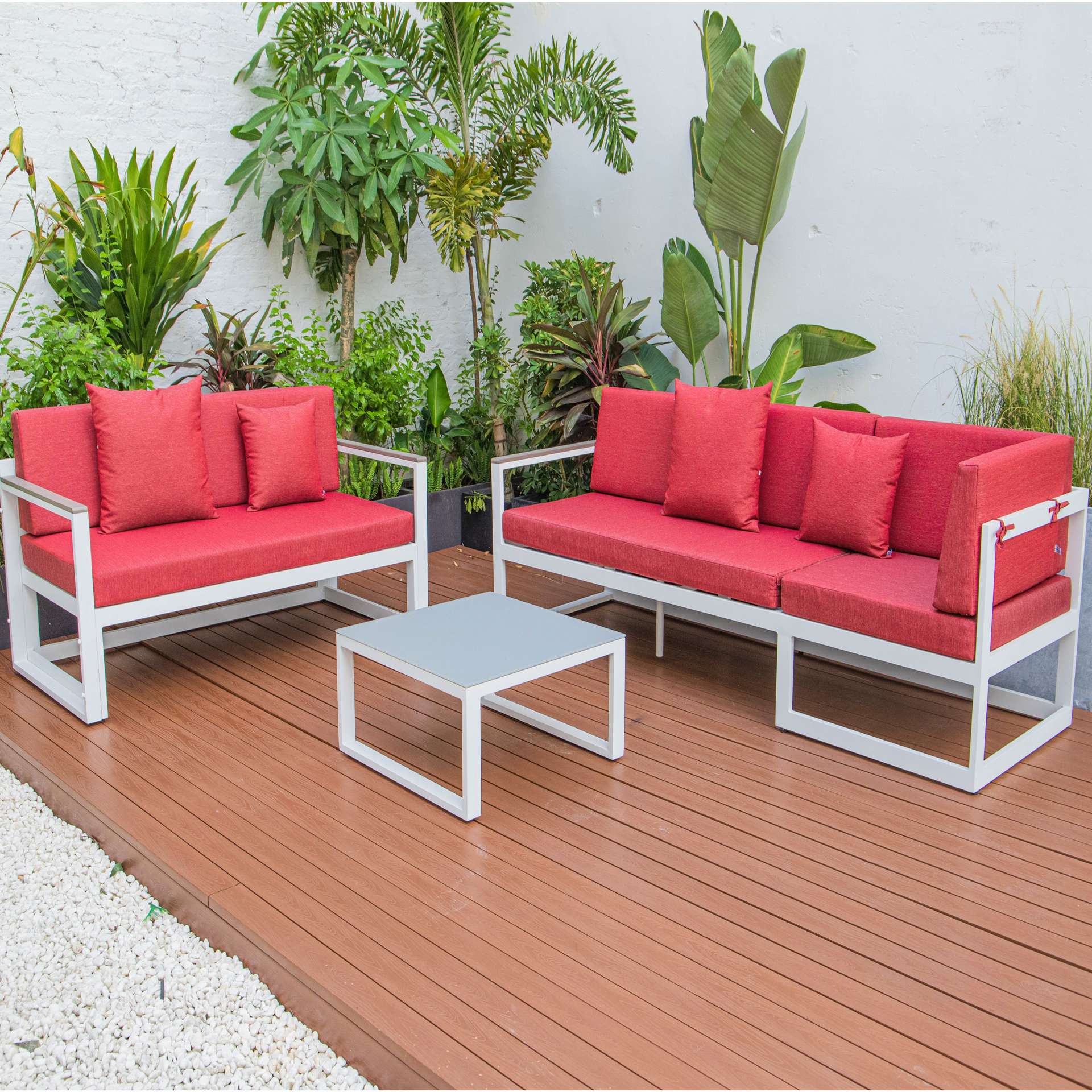 LeisureMod Chelsea White Sectional With Adjustable Headrest & Coffee Table With Cushions - Image 62