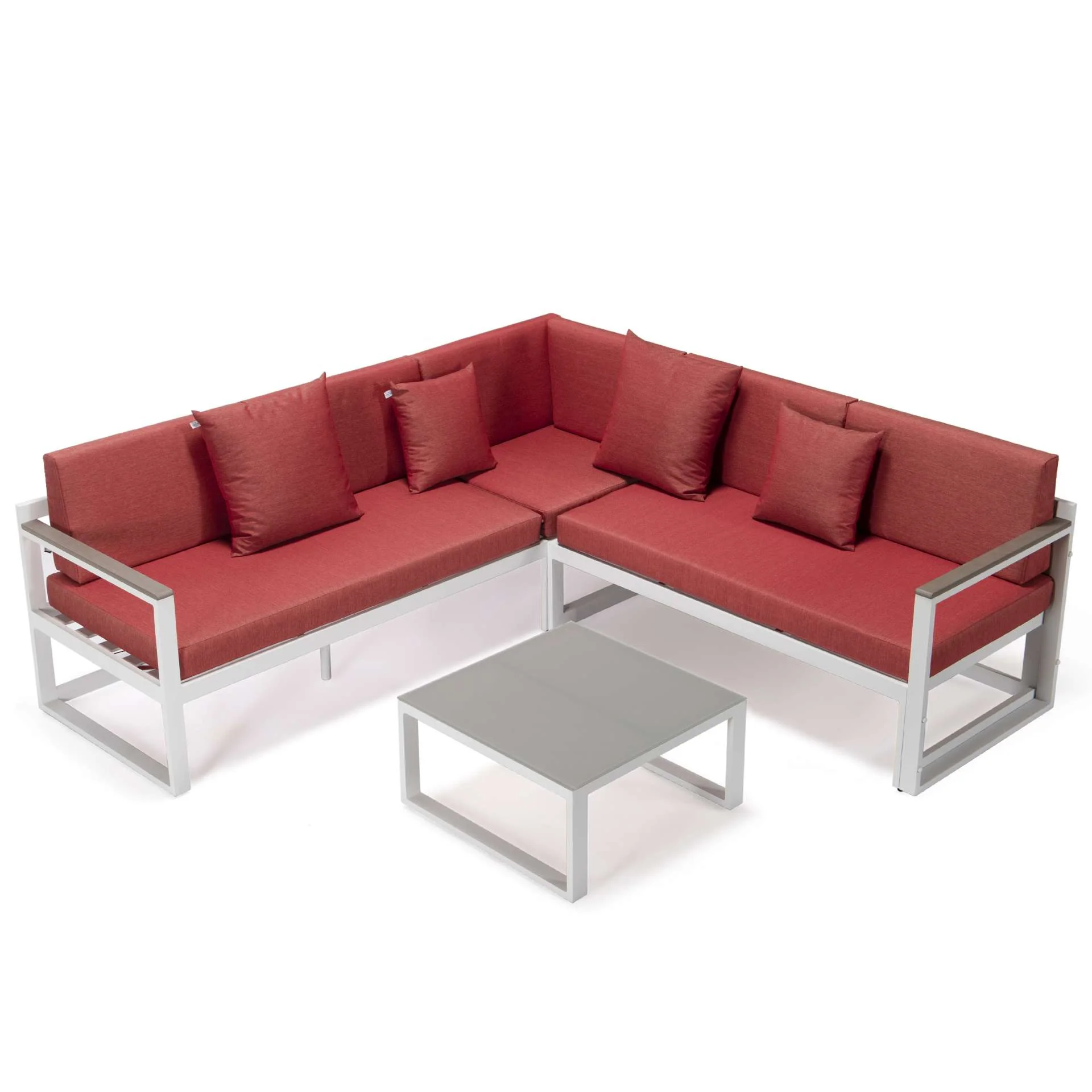 LeisureMod Chelsea White Sectional With Adjustable Headrest & Coffee Table With Cushions - Image 65