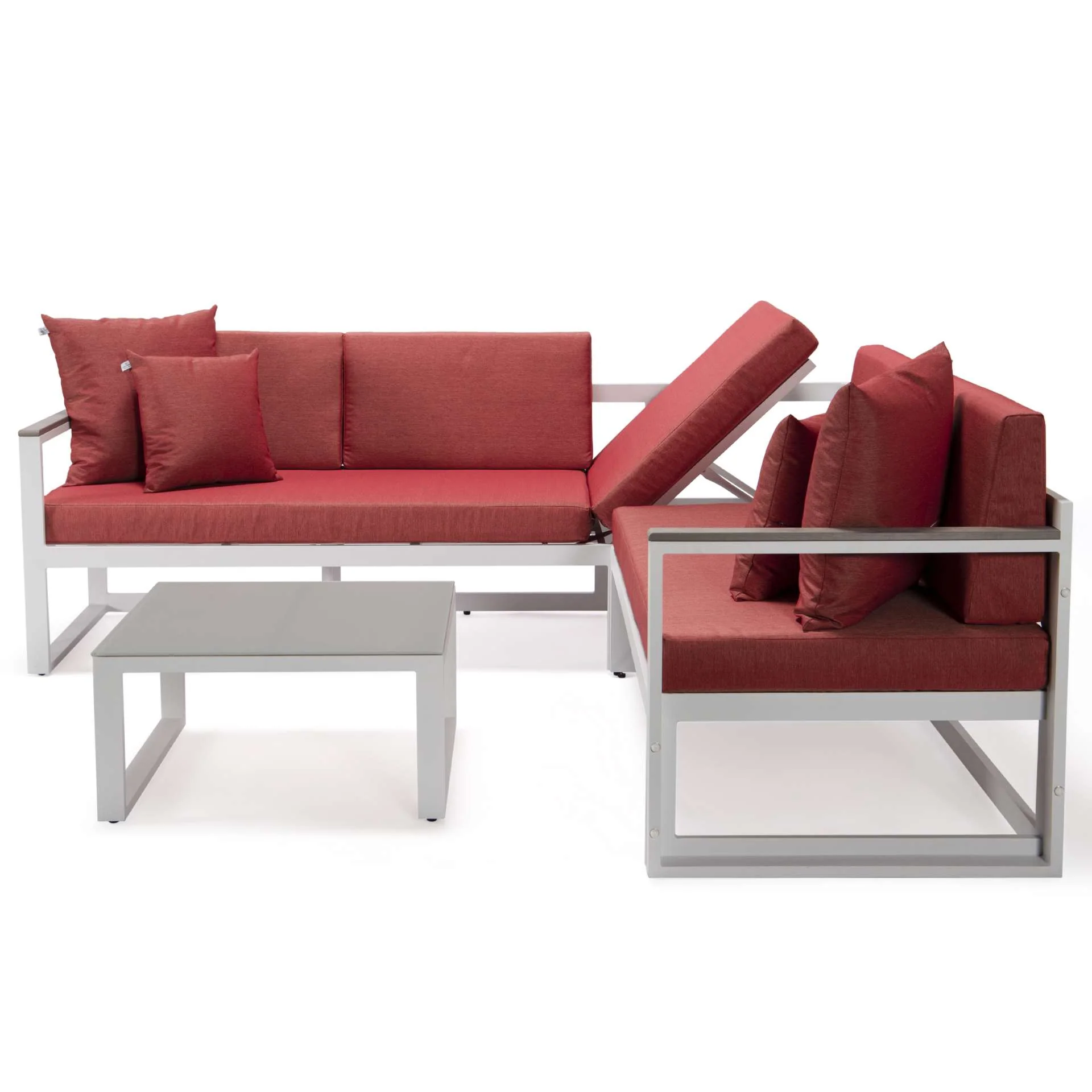 LeisureMod Chelsea White Sectional With Adjustable Headrest & Coffee Table With Cushions - Image 66