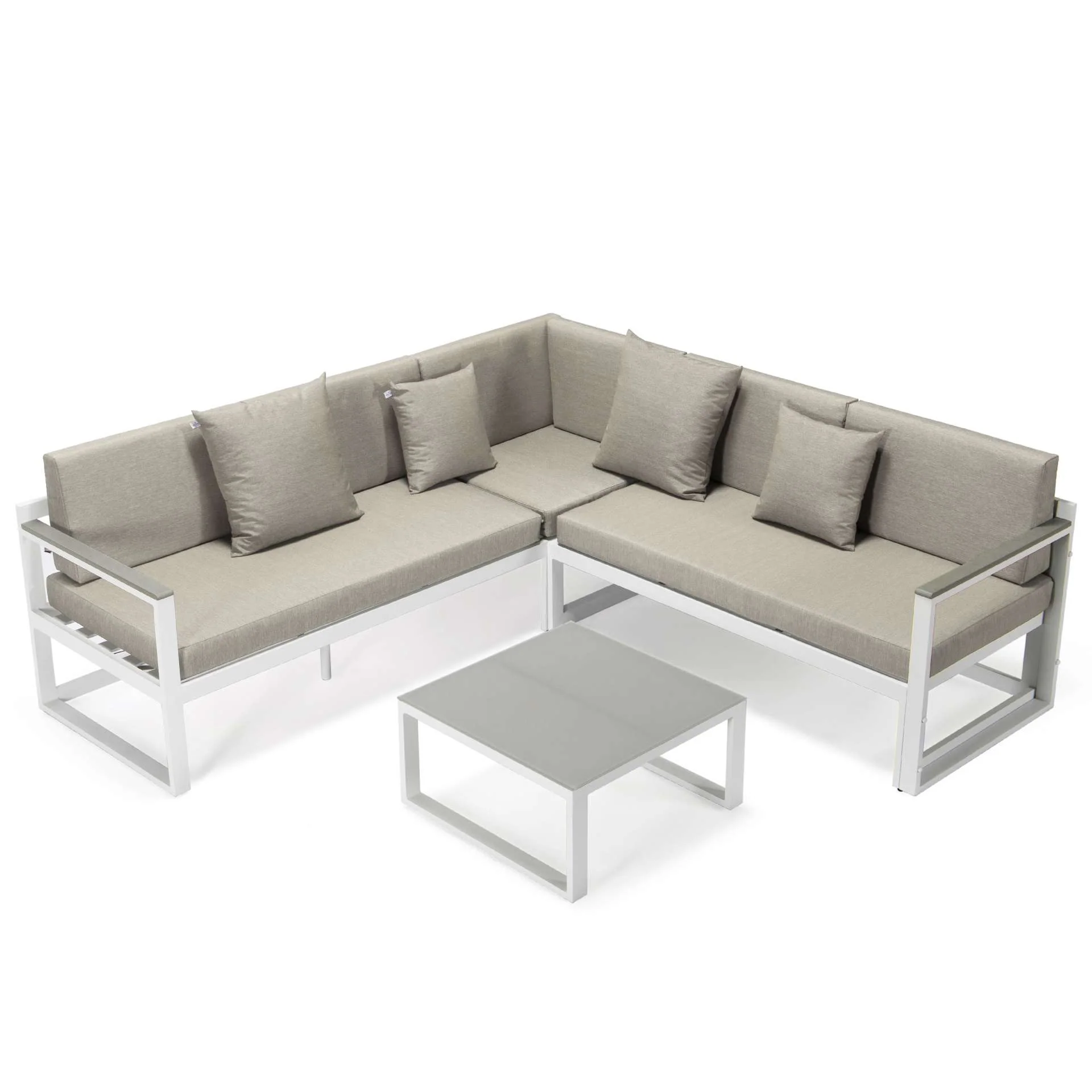 LeisureMod Chelsea White Sectional With Adjustable Headrest & Coffee Table With Cushions - Image 7