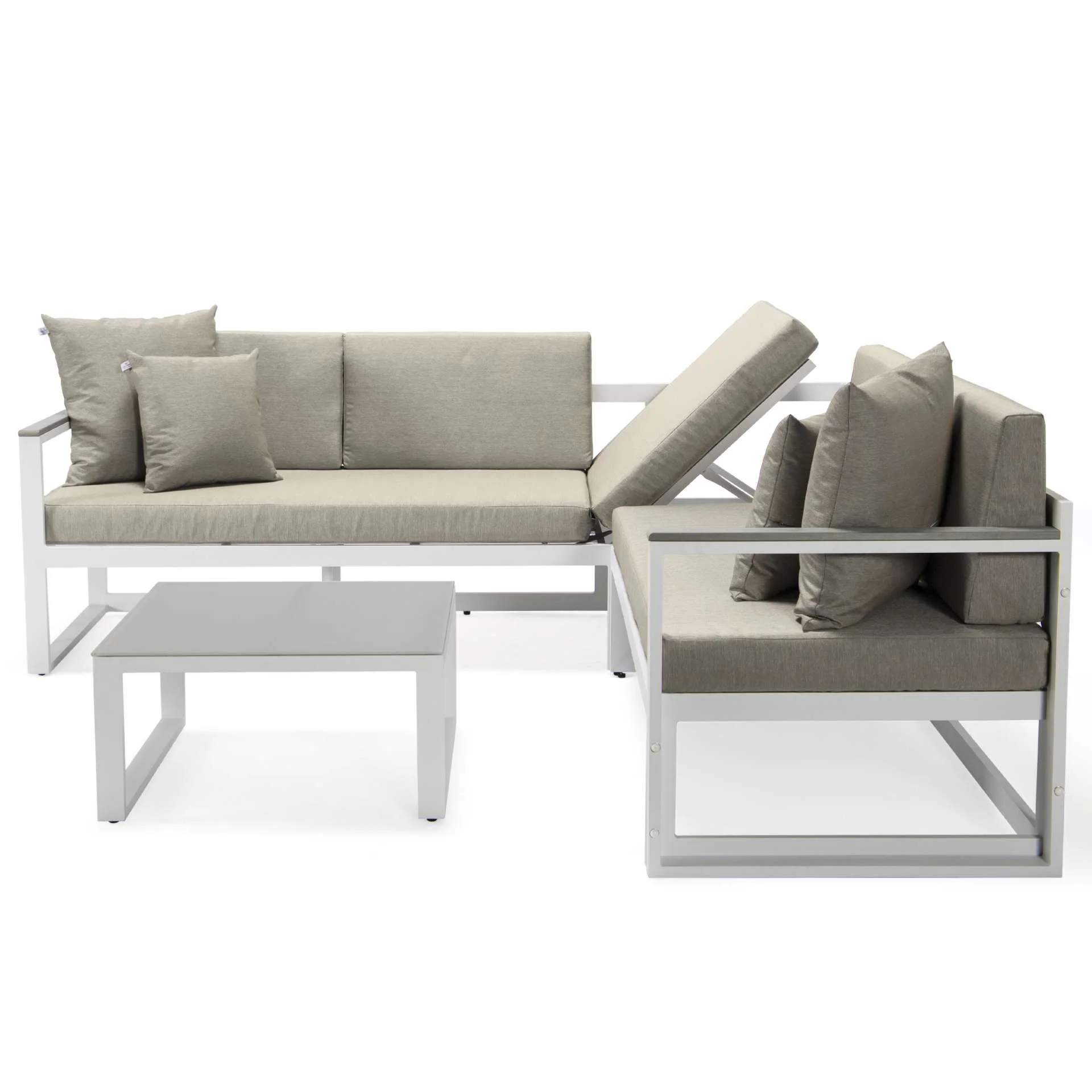 LeisureMod Chelsea White Sectional With Adjustable Headrest & Coffee Table With Cushions - Image 8