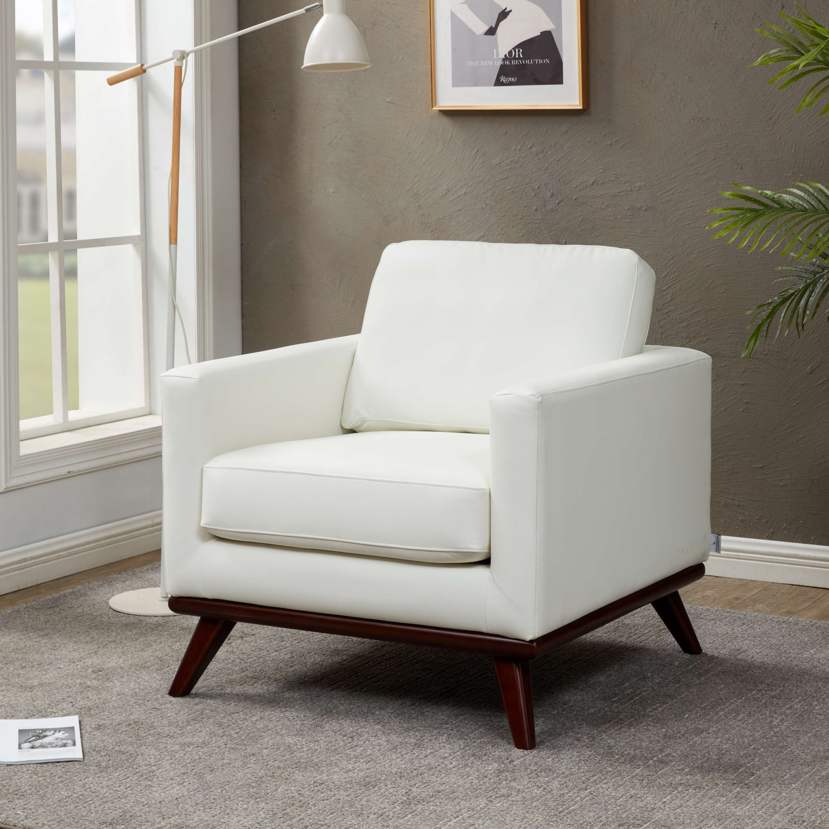 LeisureMod Chester Modern Leather Accent Arm Chair With Birch Wood Base - Image 7
