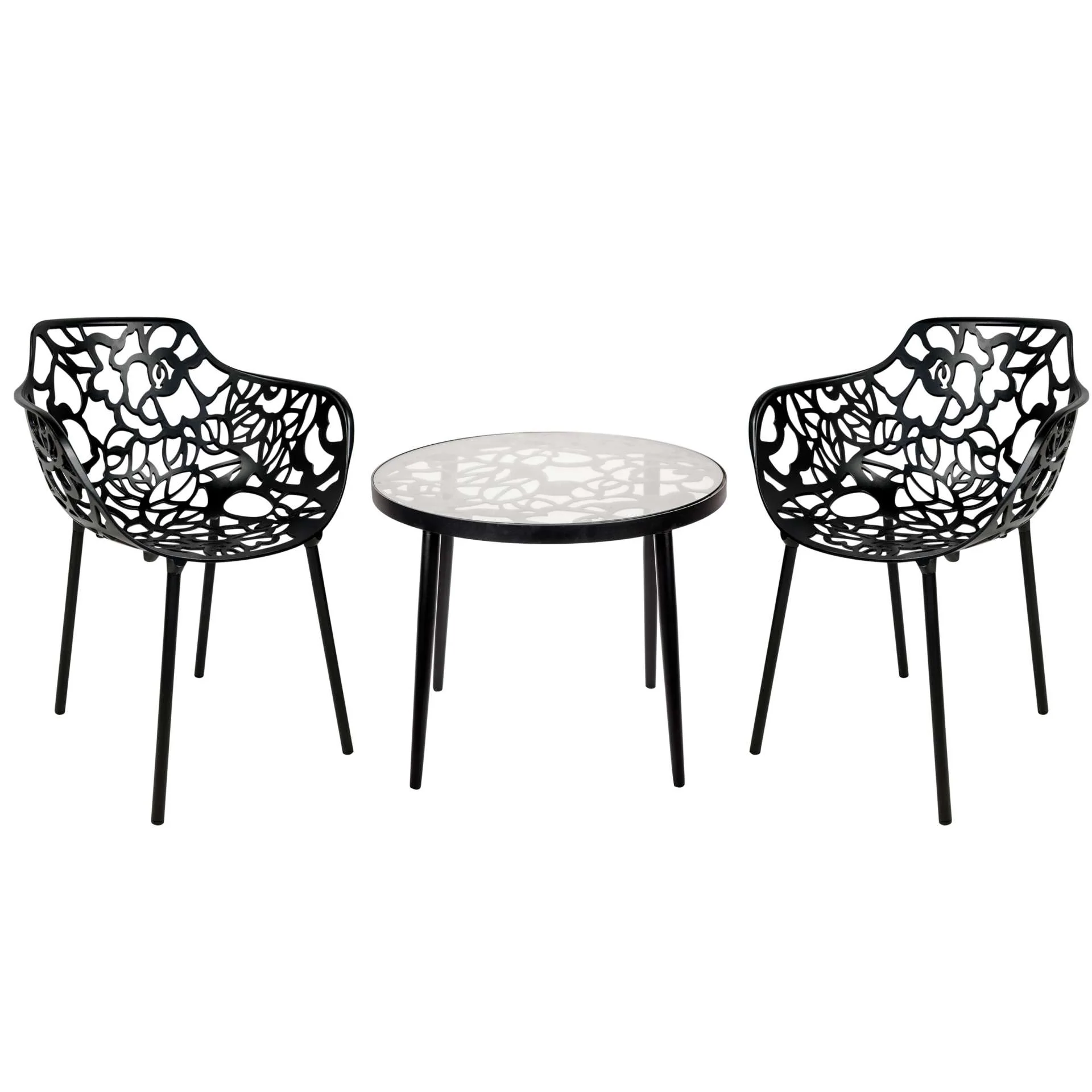 LeisureMod Devon Mid-Century Modern 3-Piece Aluminum Outdoor Patio Dining Set with Tempered Glass Top Table and 2 Stackable
 - DT20CABL2 - Image 2