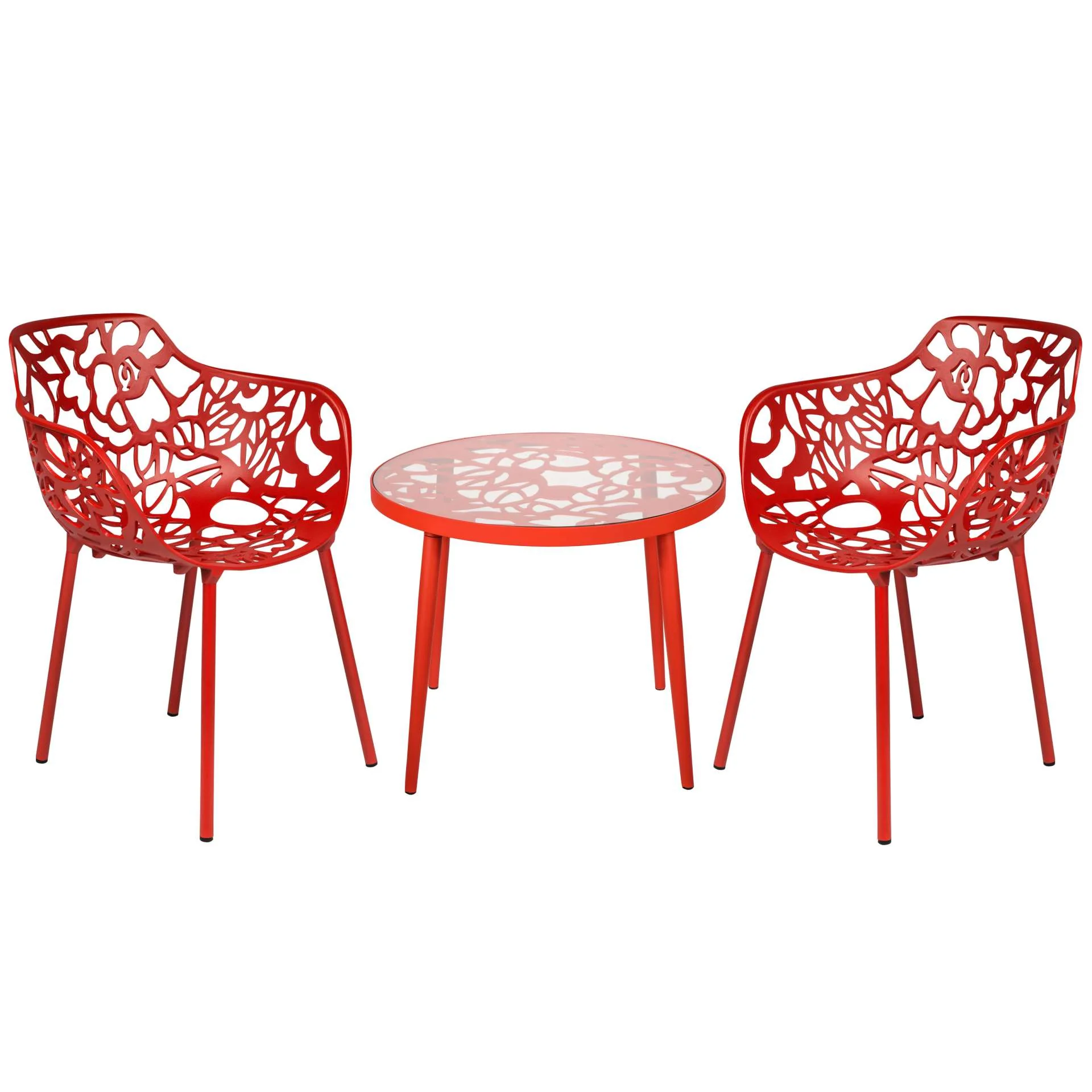 LeisureMod Devon Mid-Century Modern 3-Piece Aluminum Outdoor Patio Dining Set with Tempered Glass Top Table and 2 Stackable
 - DT20CABL2 - Image 36