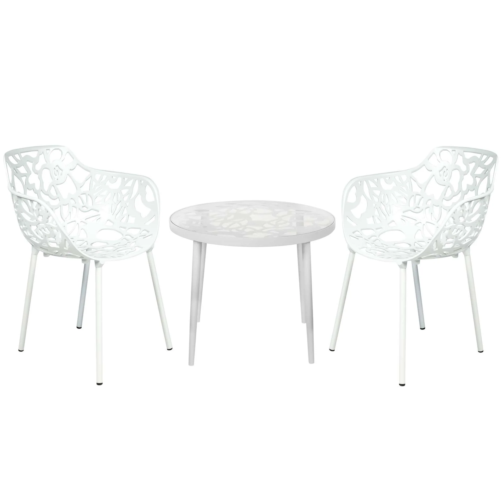 LeisureMod Devon Mid-Century Modern 3-Piece Aluminum Outdoor Patio Dining Set with Tempered Glass Top Table and 2 Stackable
 - DT20CABL2 - Image 53