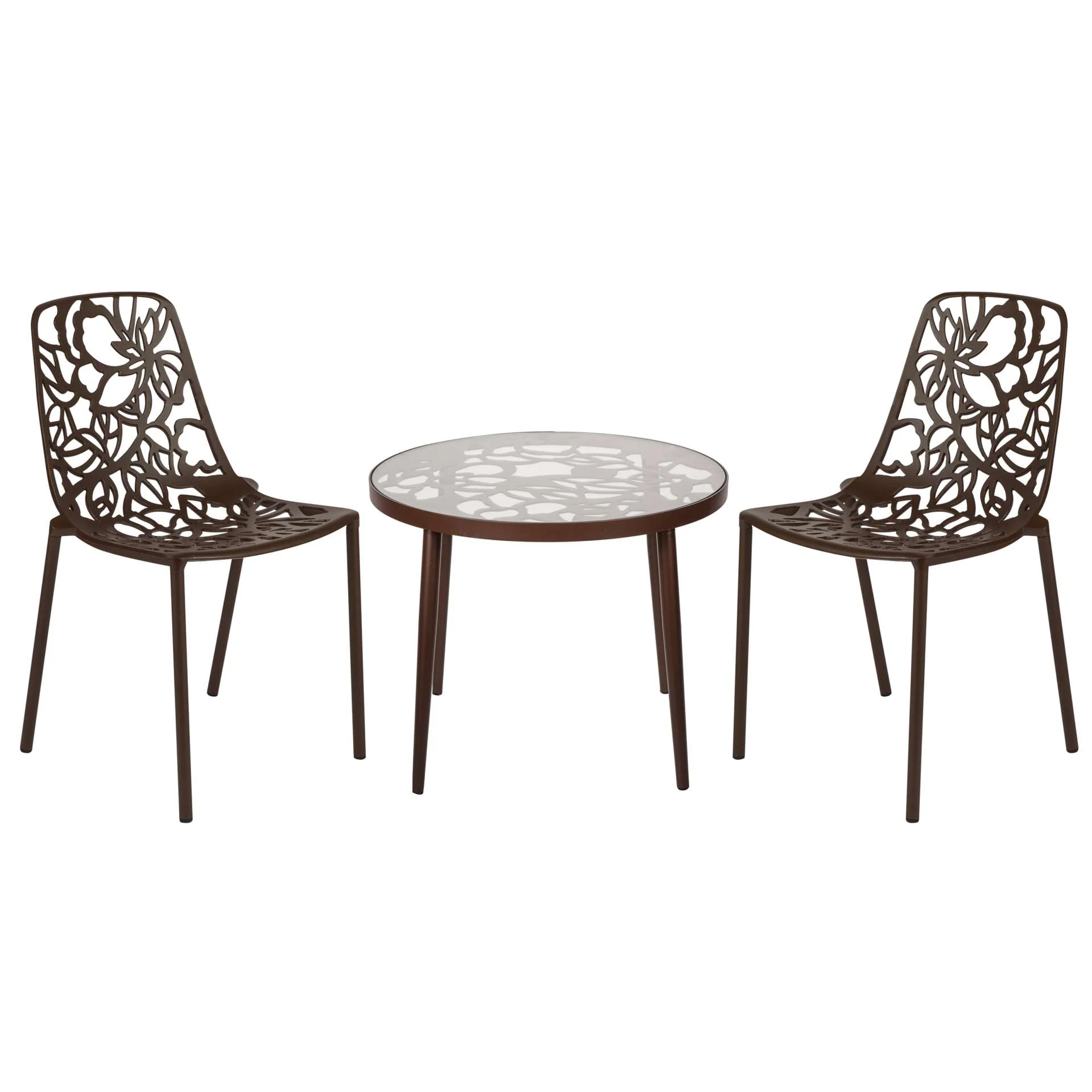 LeisureMod Devon Mid-Century Modern 3-Piece Aluminum Outdoor Patio Dining Set with Tempered Glass Top Table and 2 Stackable
 - DT20CBL - Image 18