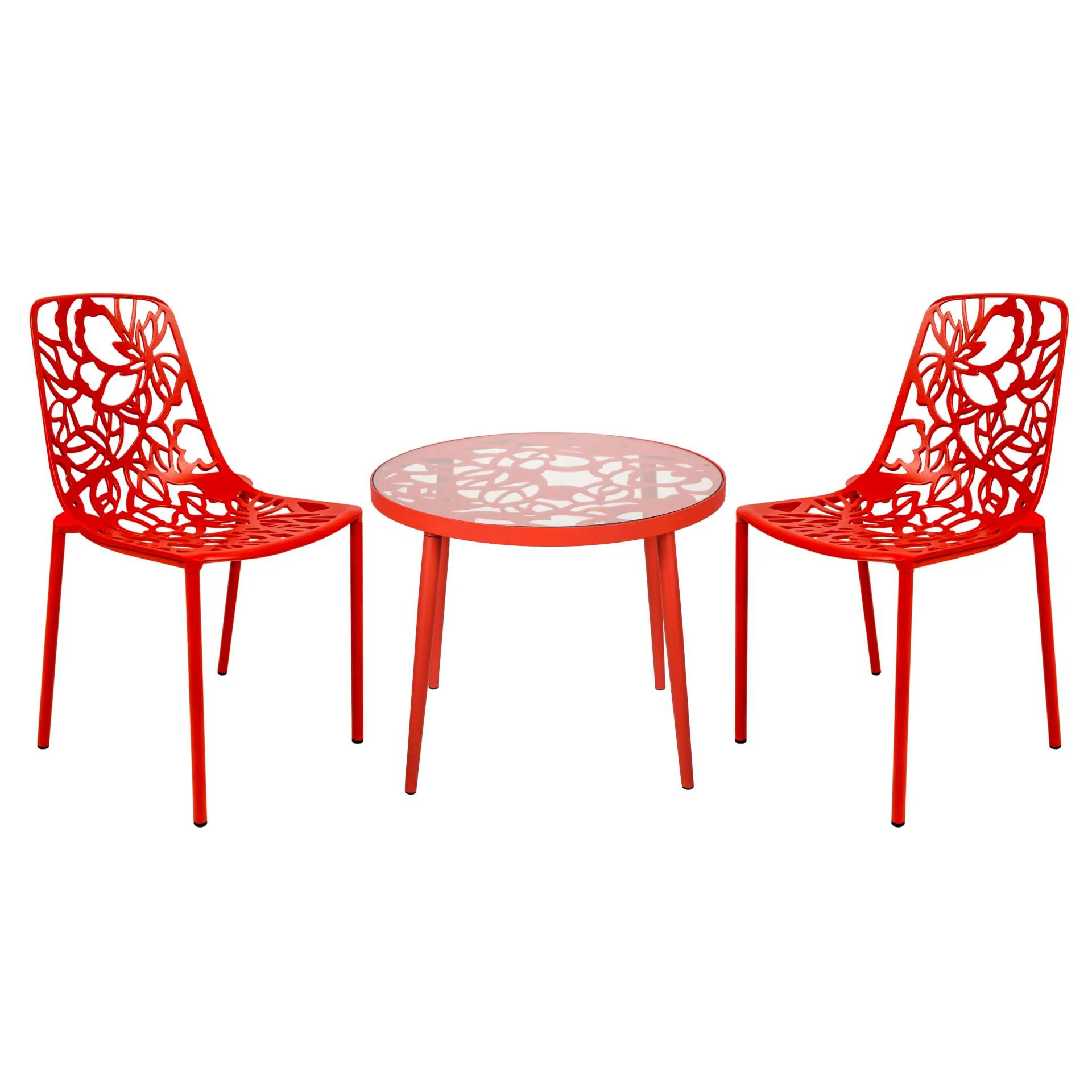 LeisureMod Devon Mid-Century Modern 3-Piece Aluminum Outdoor Patio Dining Set with Tempered Glass Top Table and 2 Stackable
 - DT20CBL - Image 33