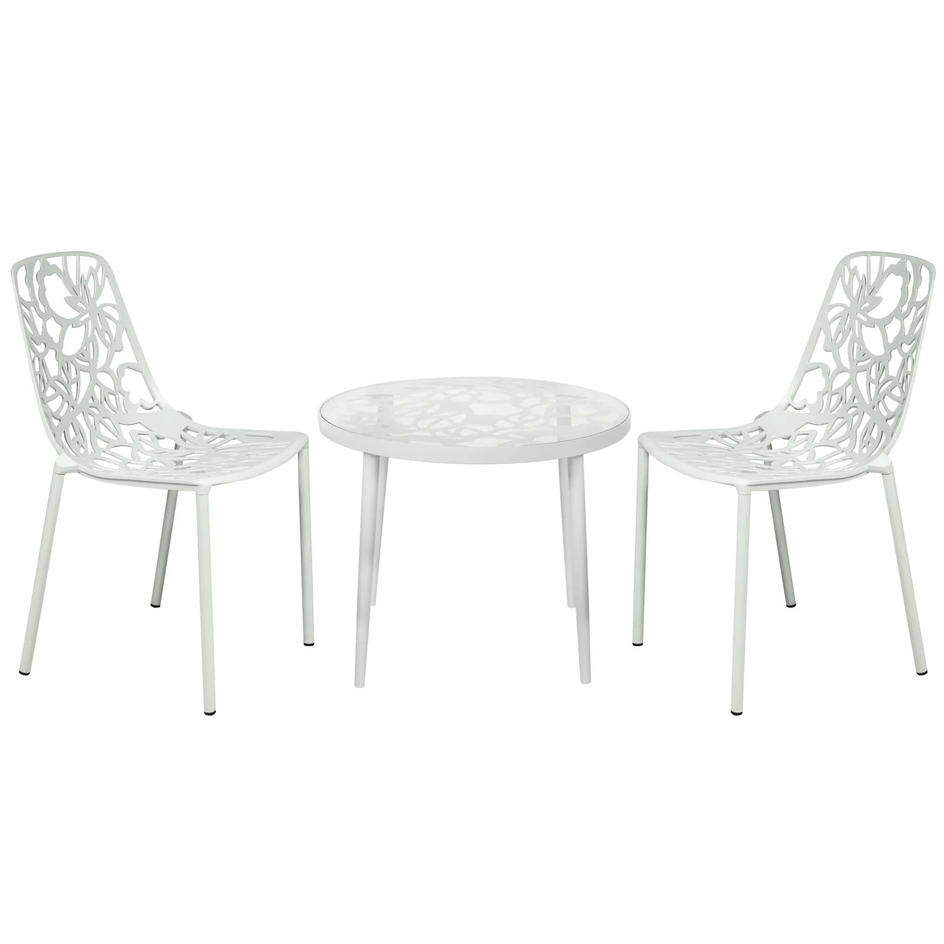 LeisureMod Devon Mid-Century Modern 3-Piece Aluminum Outdoor Patio Dining Set with Tempered Glass Top Table and 2 Stackable
 - DT20CBL - Image 49