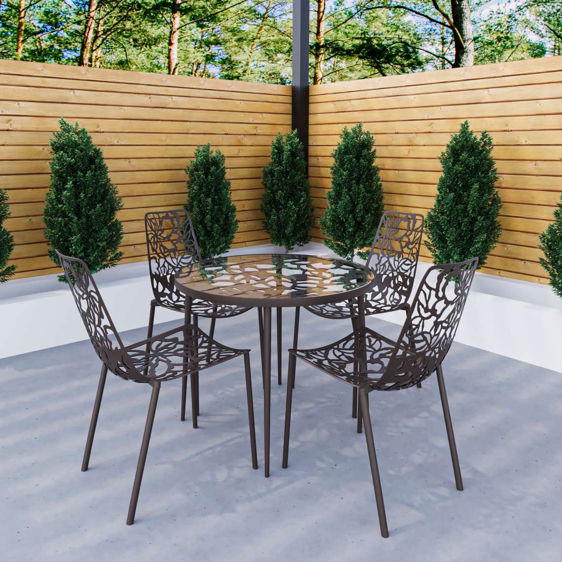 LeisureMod Devon Mid-Century Modern 5-Piece Aluminum Outdoor Patio Dining Set with Tempered Glass Top Table and 4 Stackable
 - DT31C4BL - Image 17