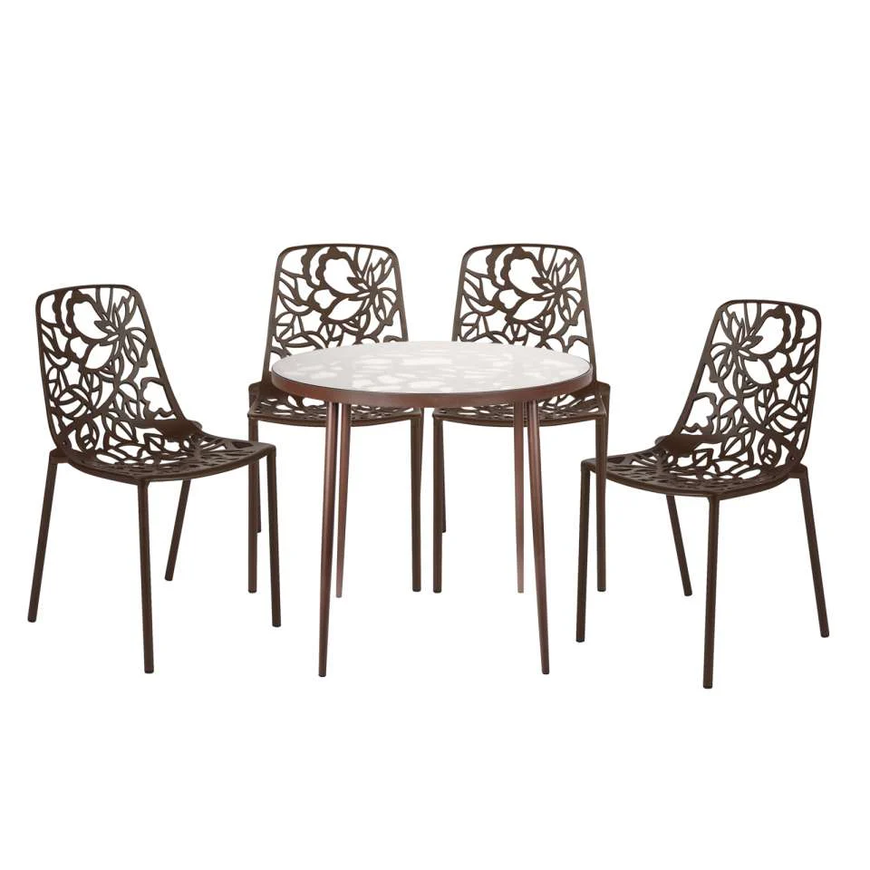LeisureMod Devon Mid-Century Modern 5-Piece Aluminum Outdoor Patio Dining Set with Tempered Glass Top Table and 4 Stackable
 - DT31C4BL - Image 18