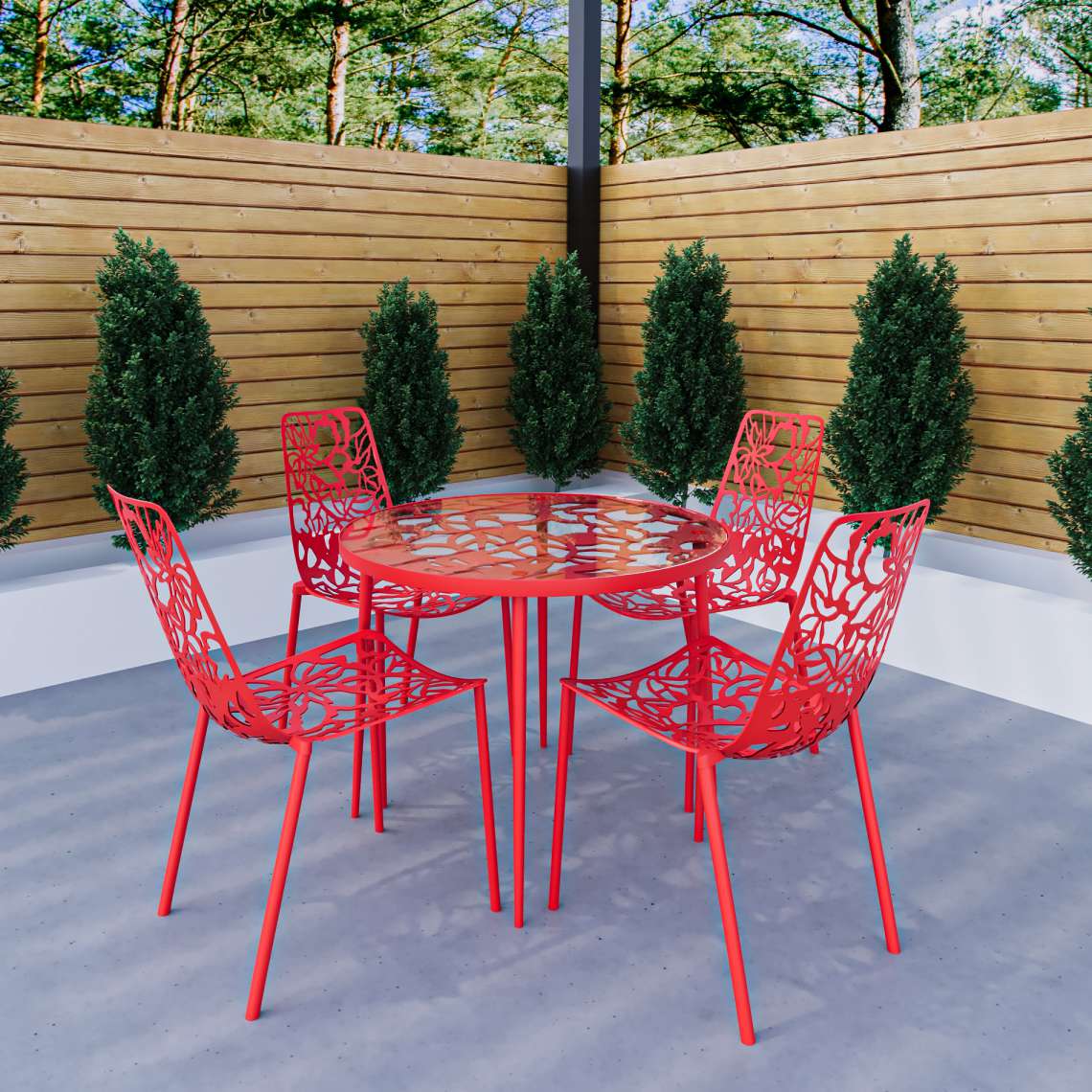 LeisureMod Devon Mid-Century Modern 5-Piece Aluminum Outdoor Patio Dining Set with Tempered Glass Top Table and 4 Stackable
 - DT31C4BL - Image 33