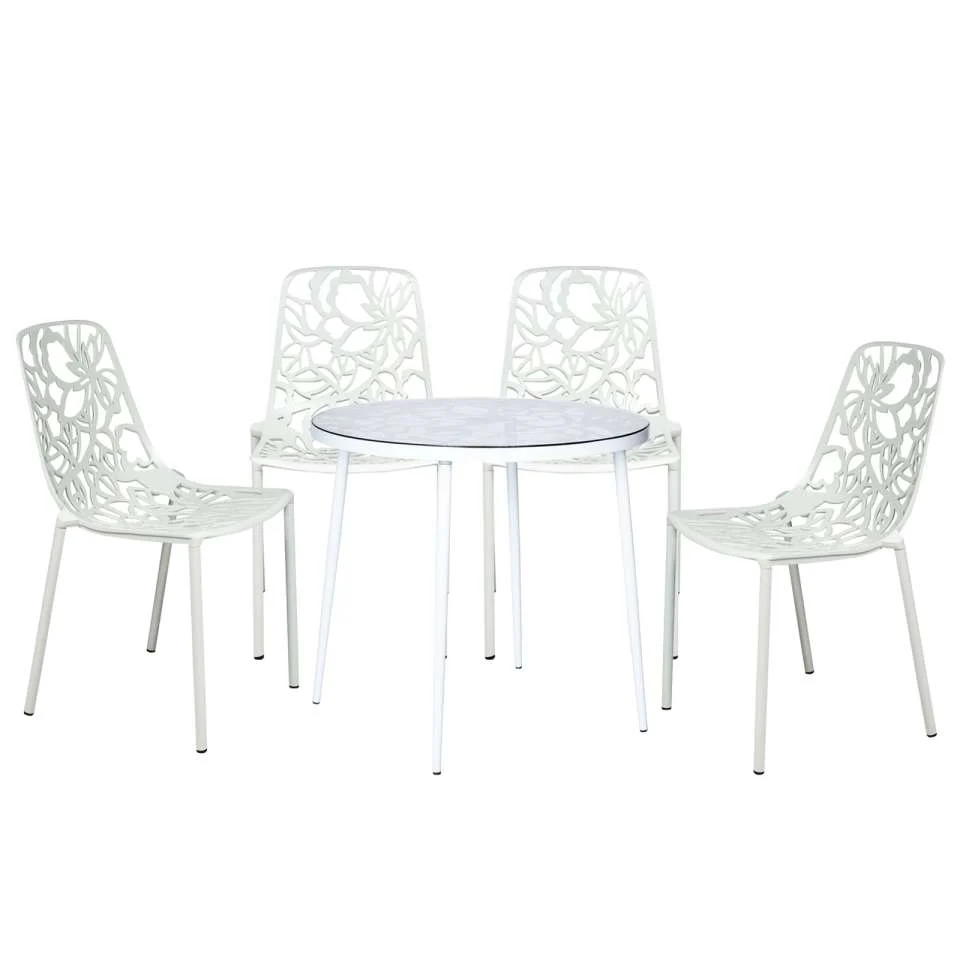 LeisureMod Devon Mid-Century Modern 5-Piece Aluminum Outdoor Patio Dining Set with Tempered Glass Top Table and 4 Stackable
 - DT31C4BL - Image 50