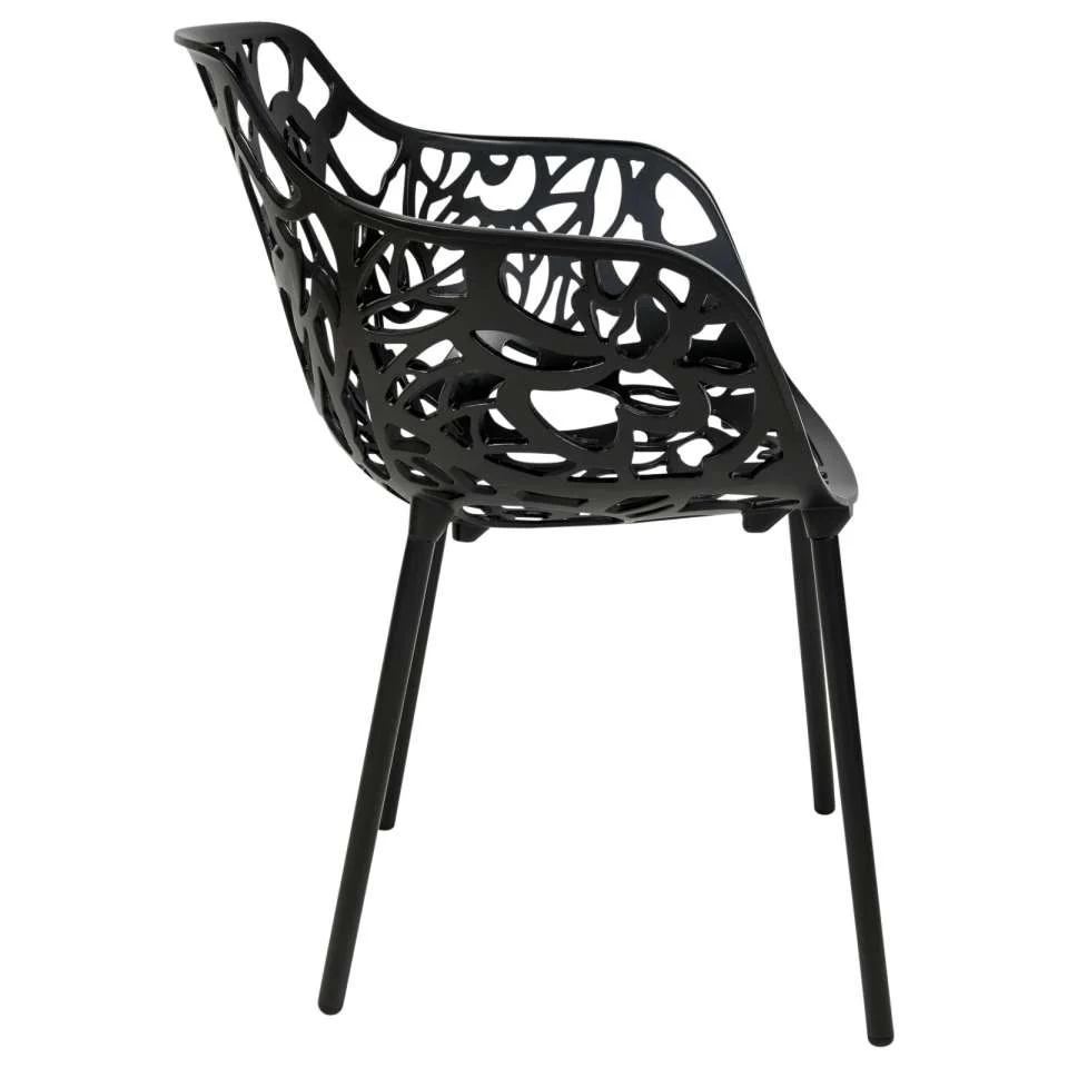 LeisureMod Devon Mid-Century Modern 5-Piece Aluminum Outdoor Patio Dining Set with Tempered Glass Top Table and 4 Stackable
 - DT31CABL4 - Image 14