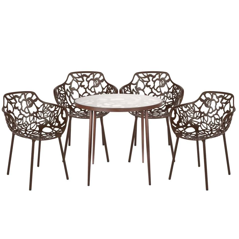 LeisureMod Devon Mid-Century Modern 5-Piece Aluminum Outdoor Patio Dining Set with Tempered Glass Top Table and 4 Stackable
 - DT31CABL4 - Image 16