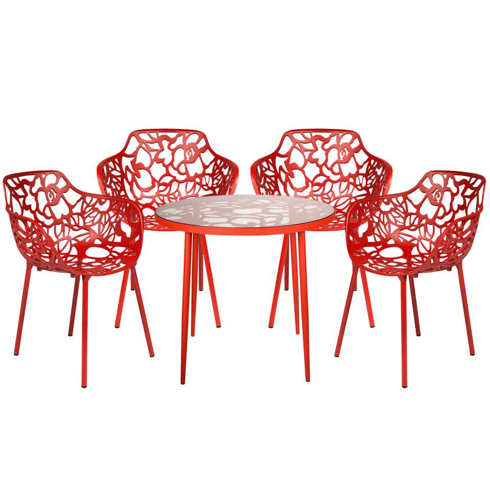 LeisureMod Devon Mid-Century Modern 5-Piece Aluminum Outdoor Patio Dining Set with Tempered Glass Top Table and 4 Stackable
 - DT31CABL4 - Image 31