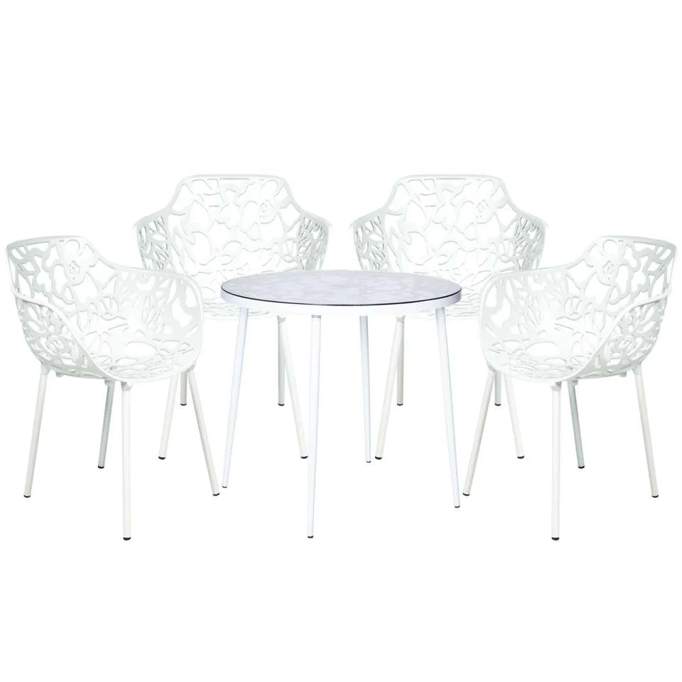LeisureMod Devon Mid-Century Modern 5-Piece Aluminum Outdoor Patio Dining Set with Tempered Glass Top Table and 4 Stackable
 - DT31CABL4 - Image 46