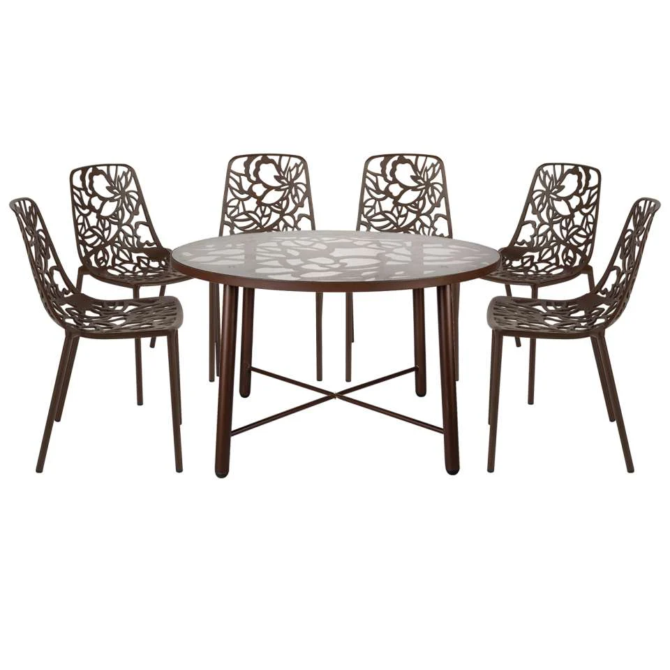 LeisureMod Devon Mid-Century Modern 7-Piece Aluminum Outdoor Patio Dining Set with Tempered Glass Top Table and 6 Stackable
 - DT48C6BL - Image 15