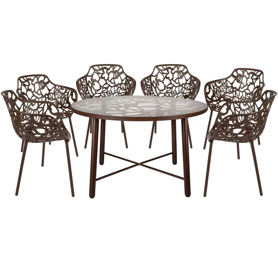 LeisureMod Devon Mid-Century Modern 7-Piece Aluminum Outdoor Patio Dining Set with Tempered Glass Top Table and 6 Stackable
 - DT48CABL6 - Image 14