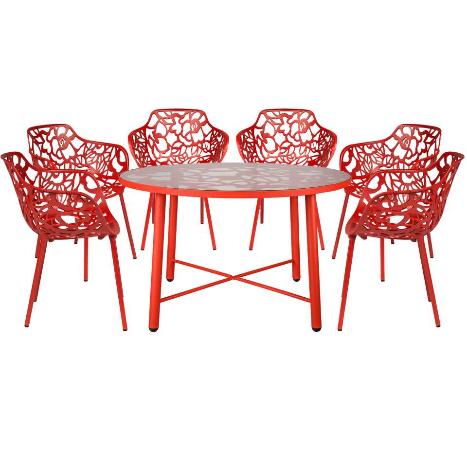 LeisureMod Devon Mid-Century Modern 7-Piece Aluminum Outdoor Patio Dining Set with Tempered Glass Top Table and 6 Stackable
 - DT48CABL6 - Image 28