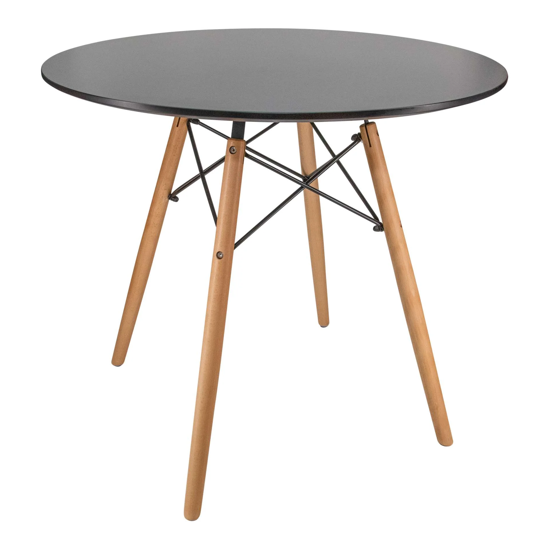 LeisureMod Dover Round Bistro Wood Top Dining Table W/ Natural Wood Eiffel Base - Image 2