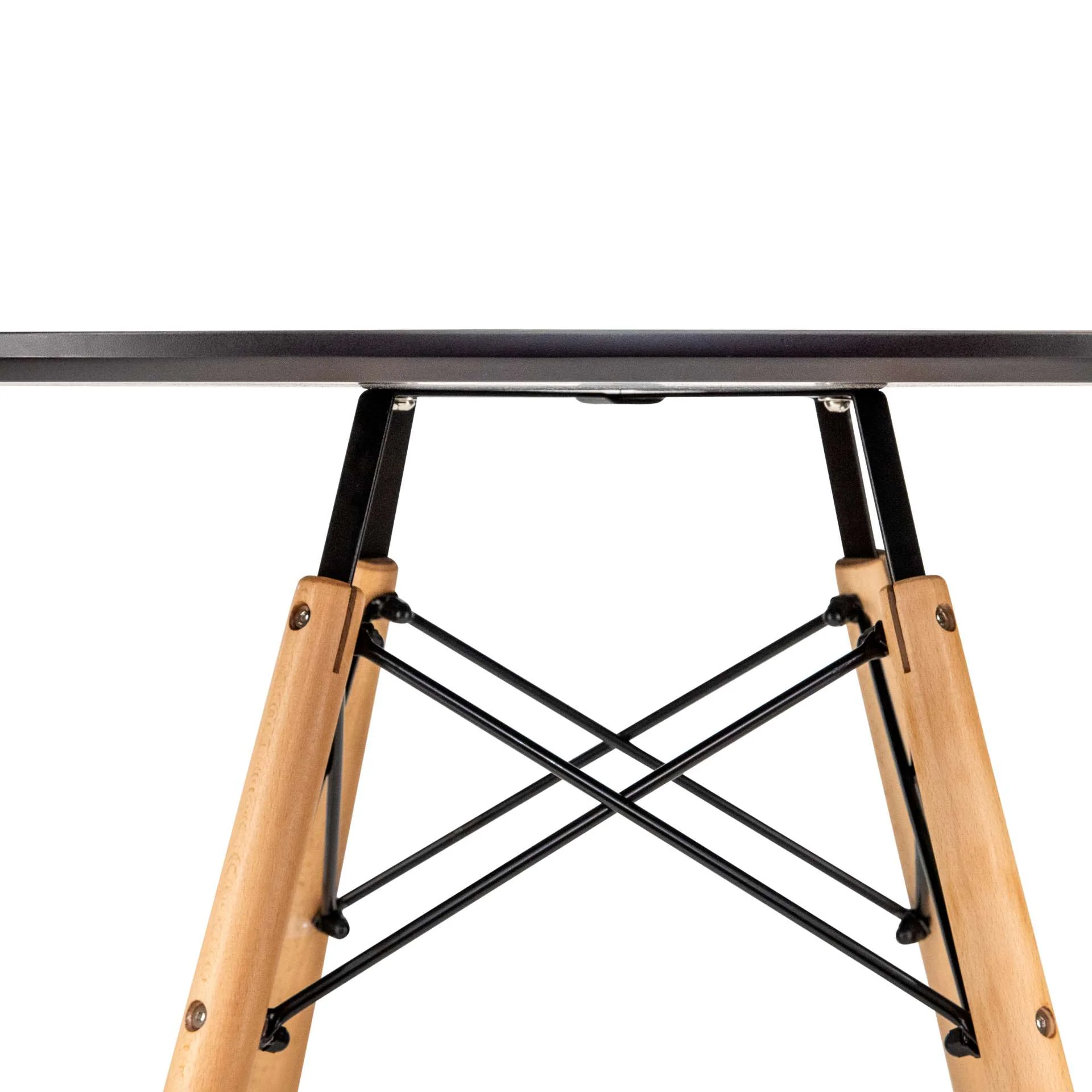LeisureMod Dover Round Bistro Wood Top Dining Table W/ Natural Wood Eiffel Base - Image 3