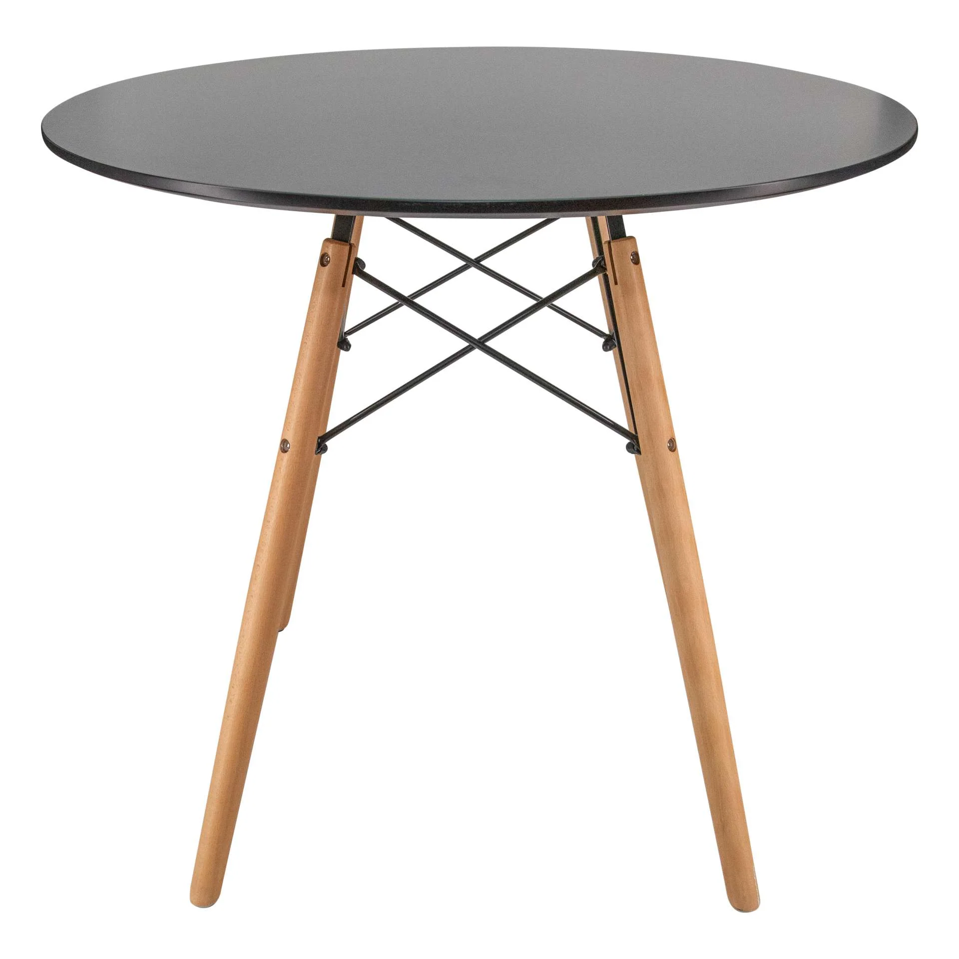 LeisureMod Dover Round Bistro Wood Top Dining Table W/ Natural Wood Eiffel Base - Image 4