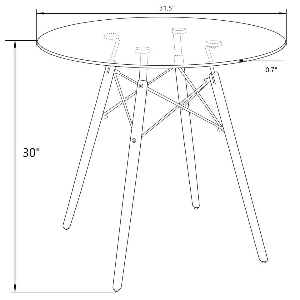 LeisureMod Dover Round Bistro Wood Top Dining Table W/ Natural Wood Eiffel Base - Image 5