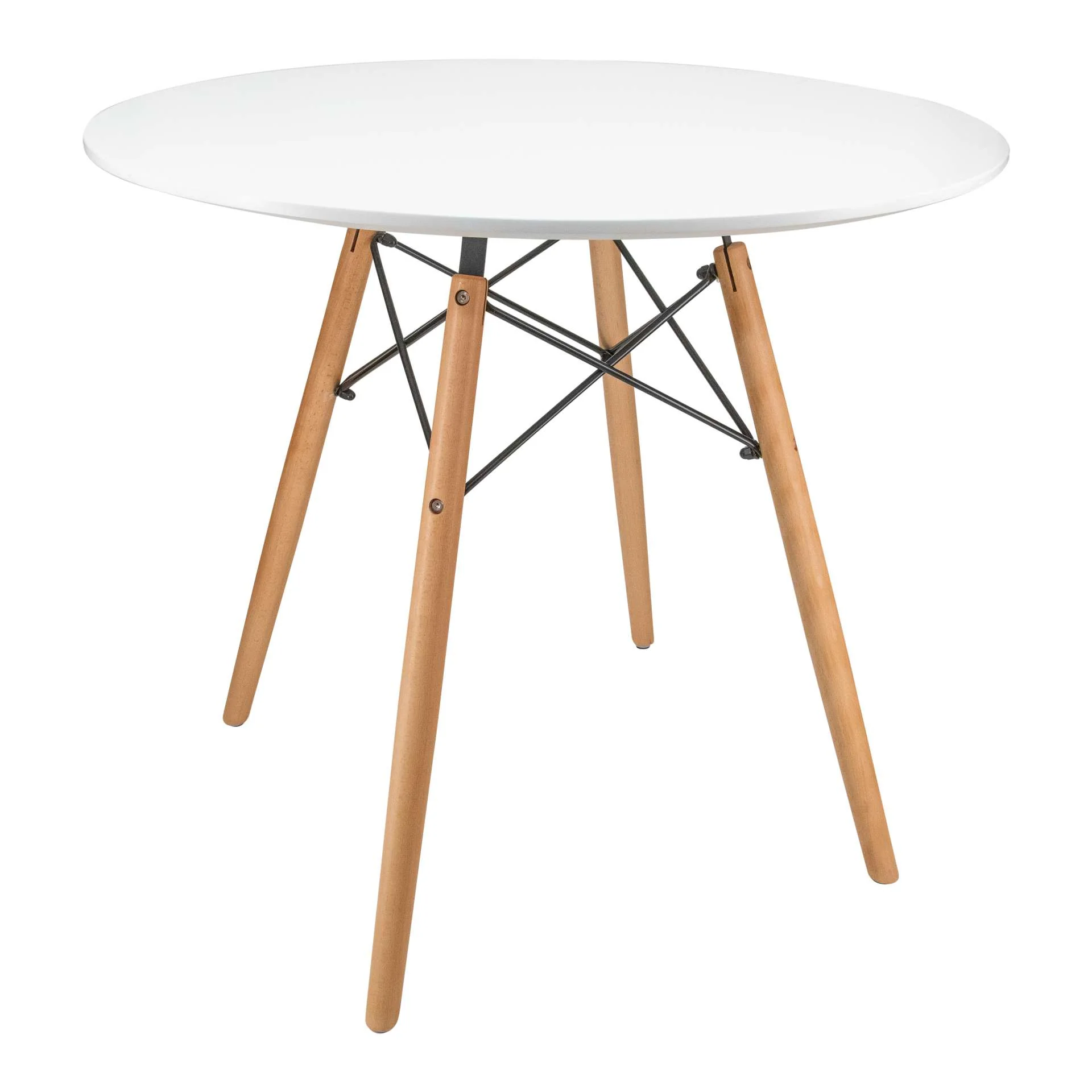 LeisureMod Dover Round Bistro Wood Top Dining Table W/ Natural Wood Eiffel Base - Image 7