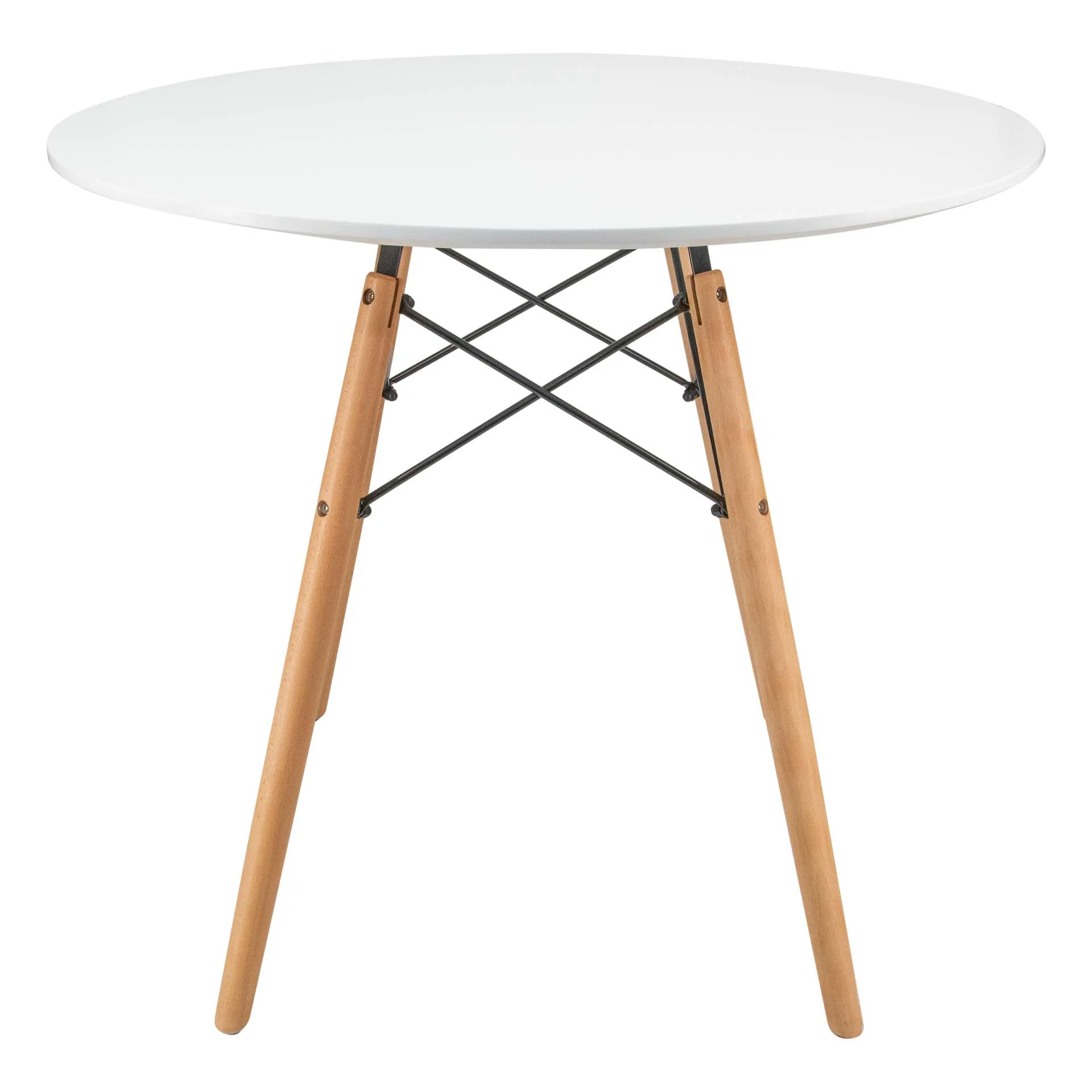 LeisureMod Dover Round Bistro Wood Top Dining Table W/ Natural Wood Eiffel Base - Image 8