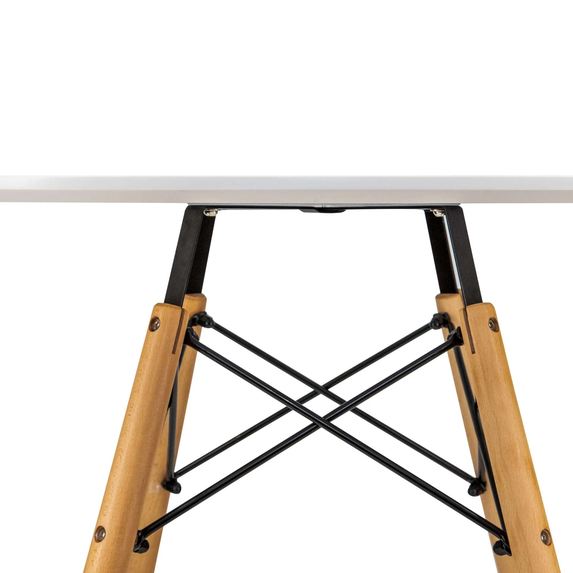 LeisureMod Dover Round Bistro Wood Top Dining Table W/ Natural Wood Eiffel Base - Image 9