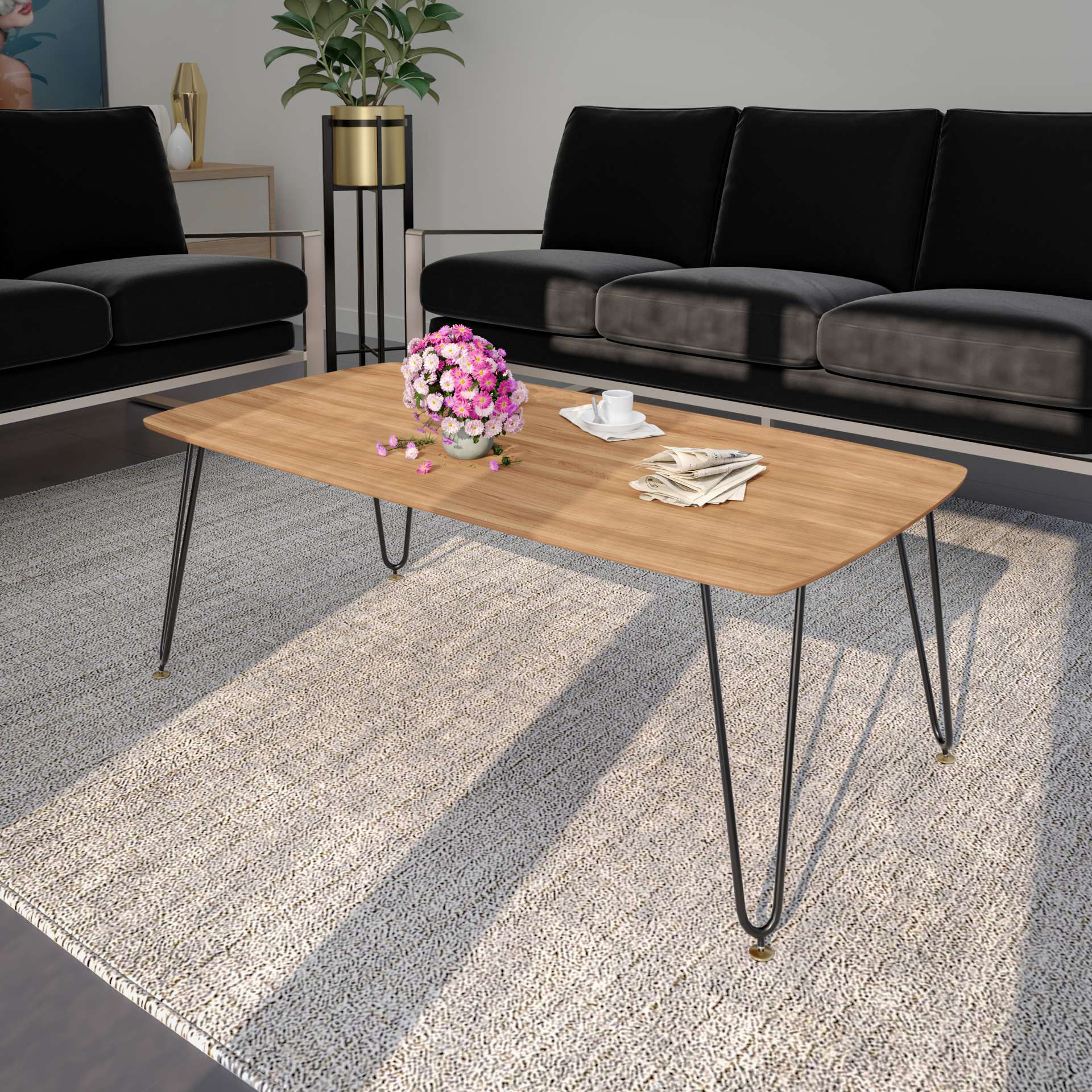 LeisureMod Elmwood Modern Wood Top Coffee Table With Iron Base - Image 11